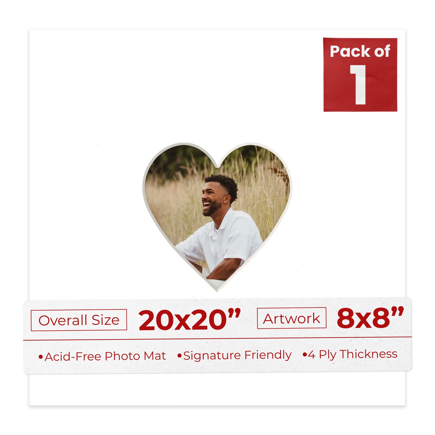 Off White Pebble Mat Board for 20x20 Frames - Heart Opening for 8x8 Photos
