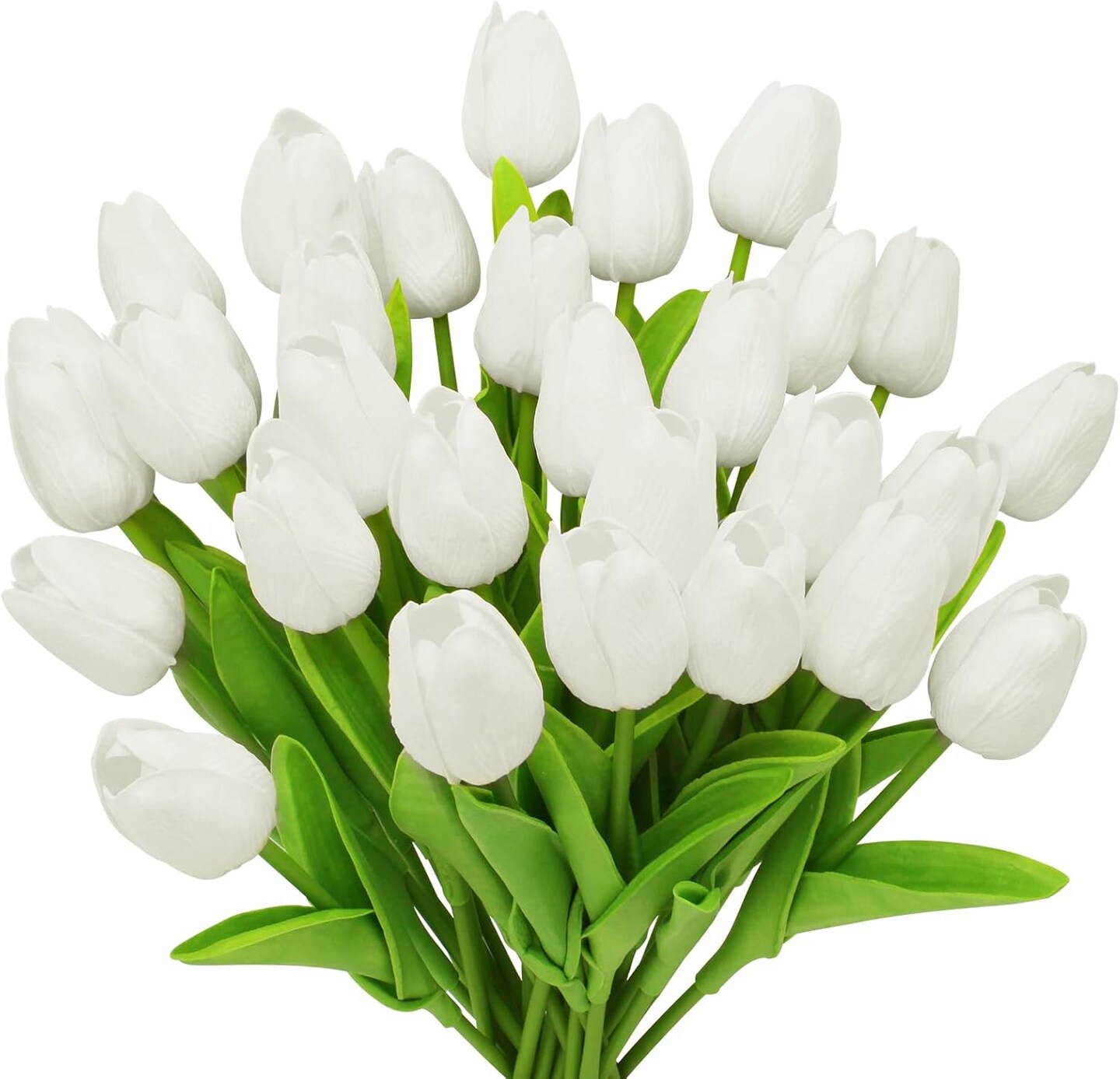 28pcs White Artificial Tulip Stems – Realistic PU Flowers 13" for Easter, Spring Wreaths, Wedding Bouquets, Centerpieces, and Home Décor