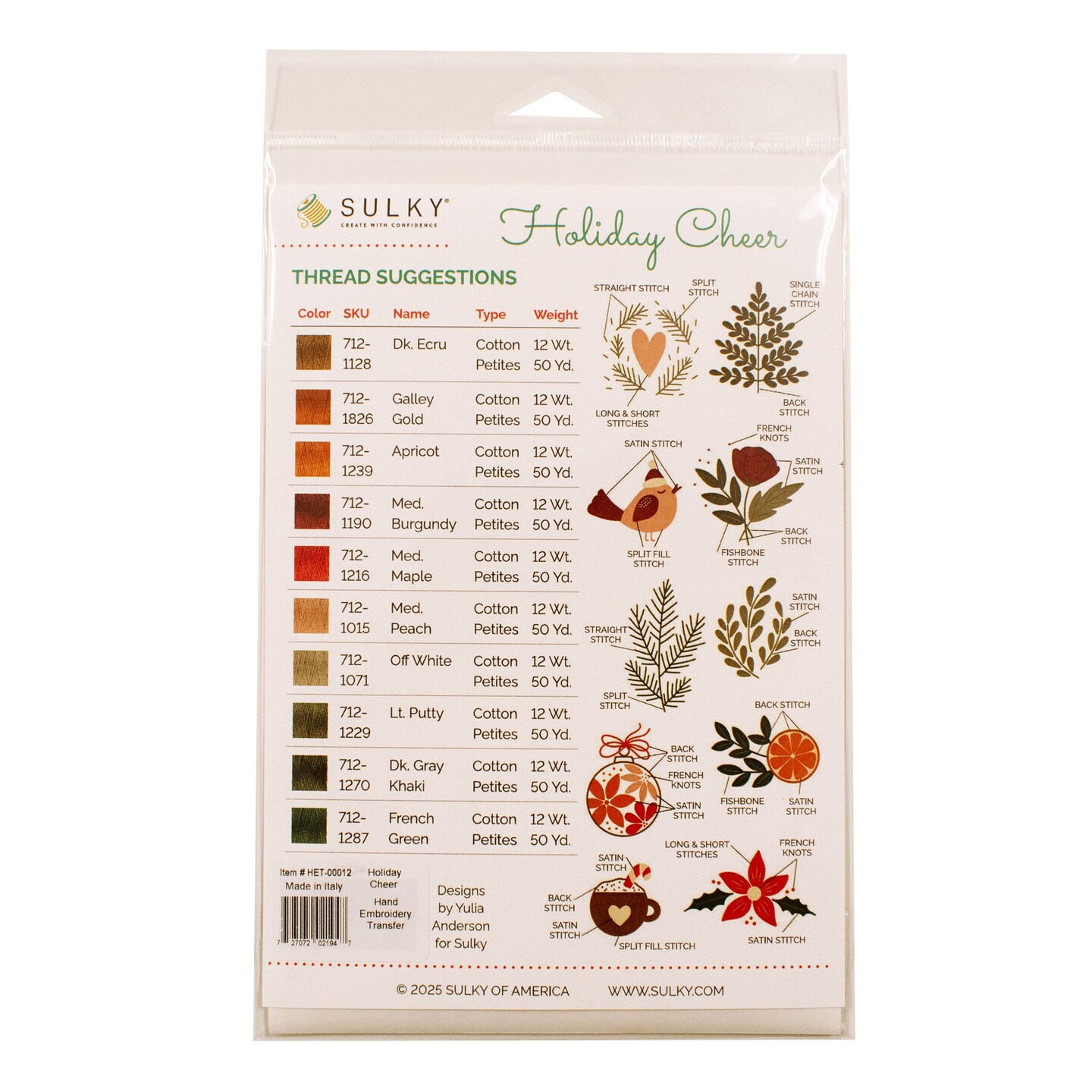 Sulky Stick 'n Stitch Water-Soluble Embroidery Transfers-Holiday Cheer