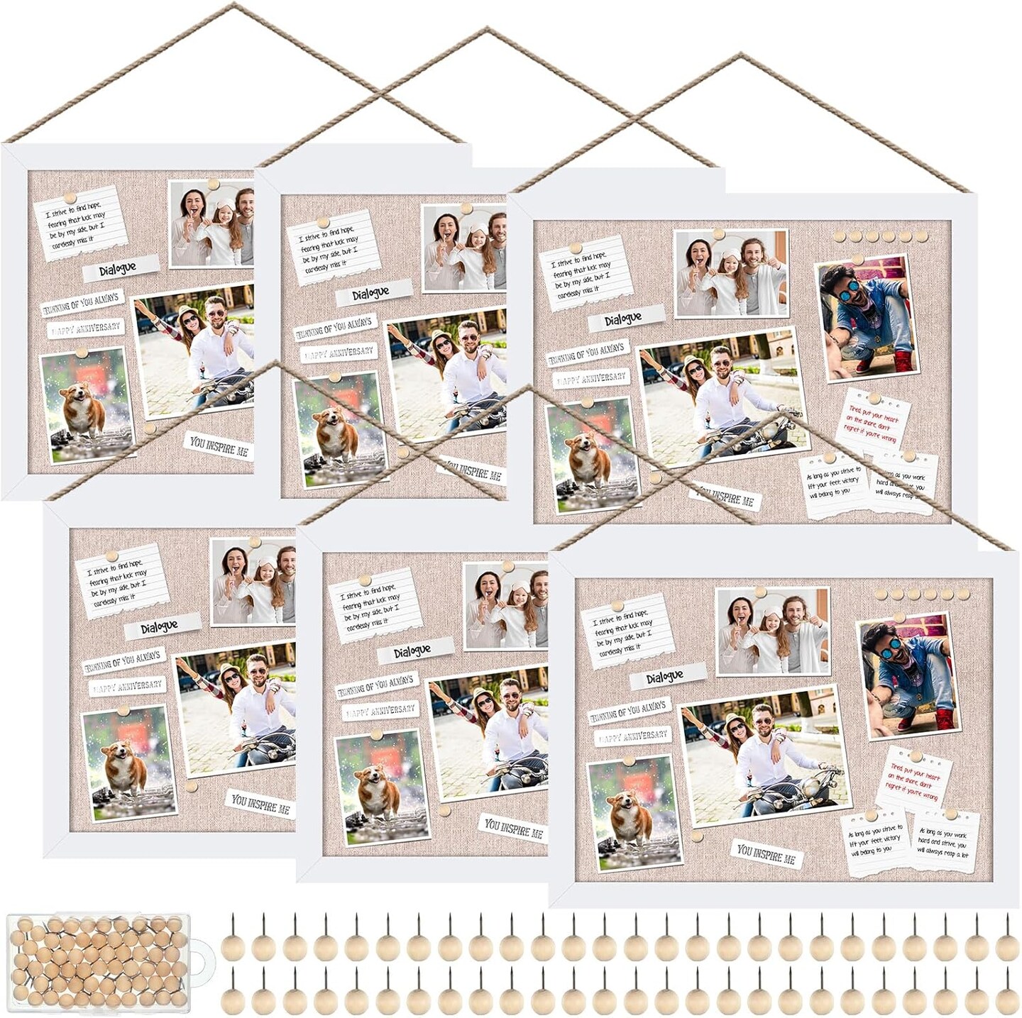 6 Pack Wood Bulletin Cork Boards with Linen (White) 12''x 16''