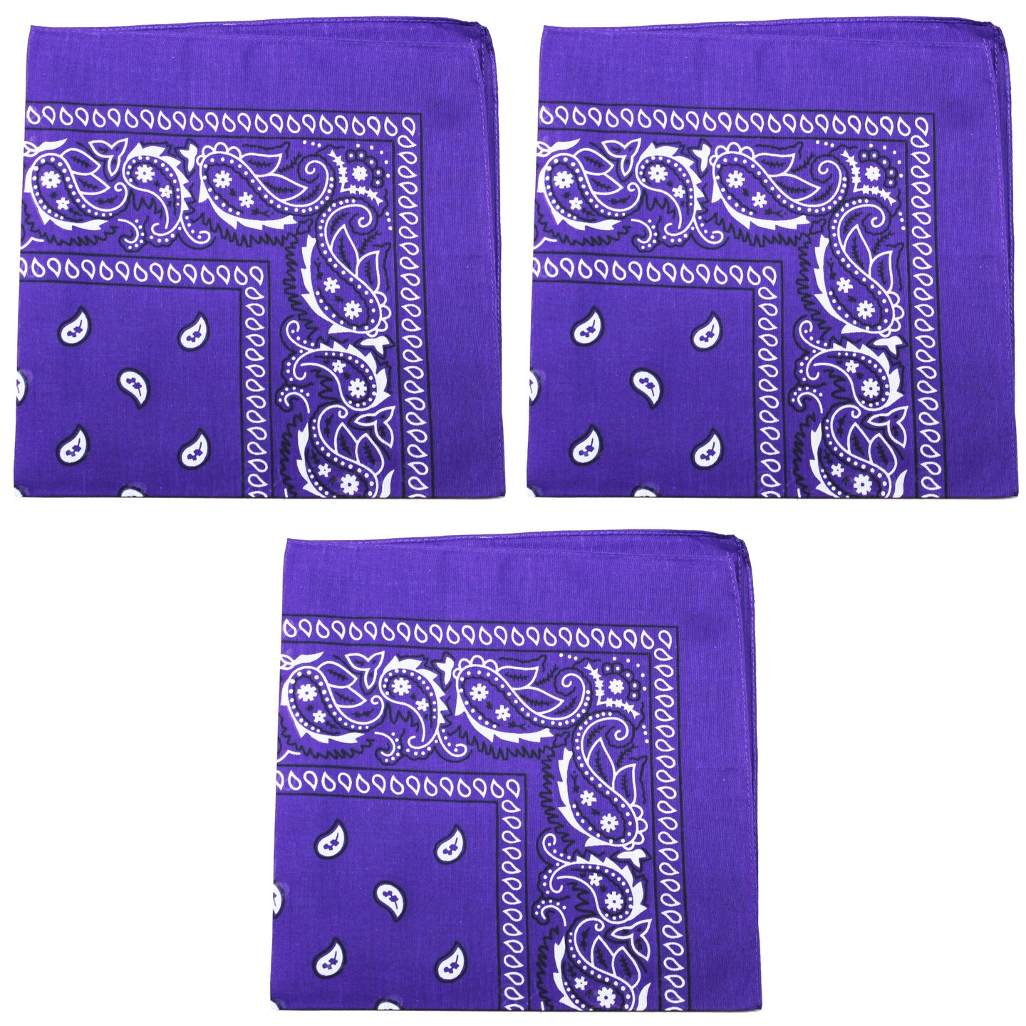 3 Pack Paisley Cotton Bandanas Classic Western Style Headwear