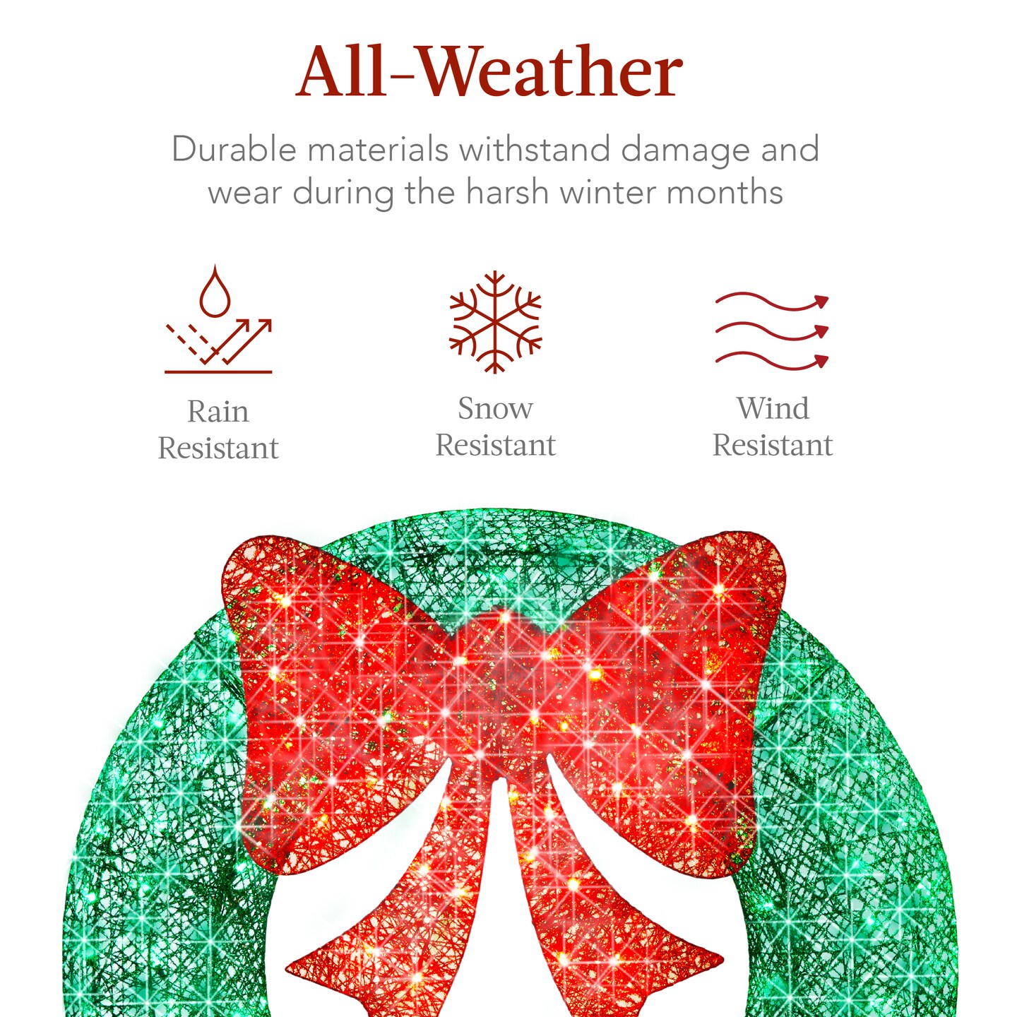 Best Choice Products 30in Pre-Lit Outdoor Christmas Wreath, LED Metal Holiday D&#xE9;cor w/ 100 Lights, Bow