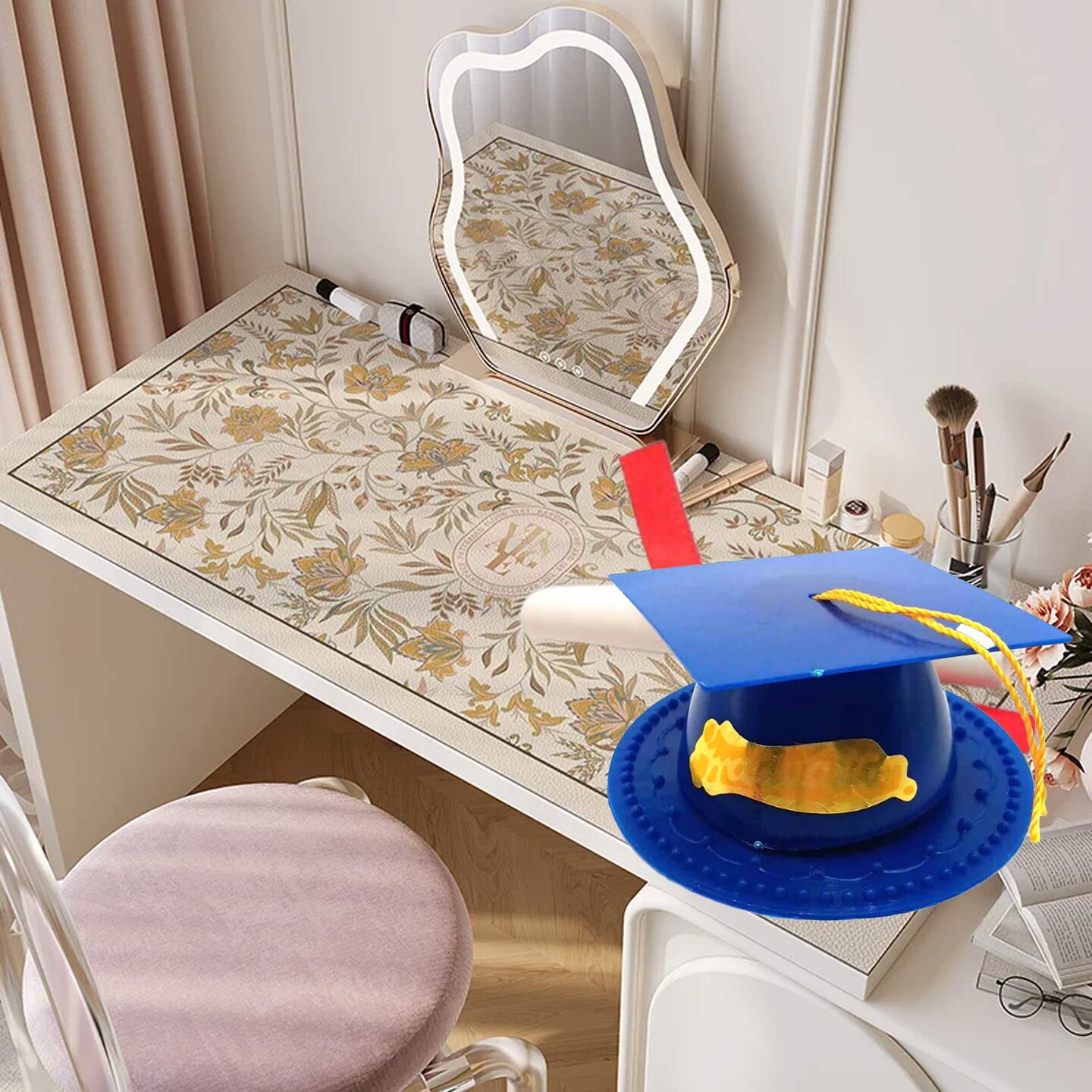 24 Count Graduation Cap Cake Topper with Diploma Plastic Paper Party Decoration Royal Blue 3.5 Inch