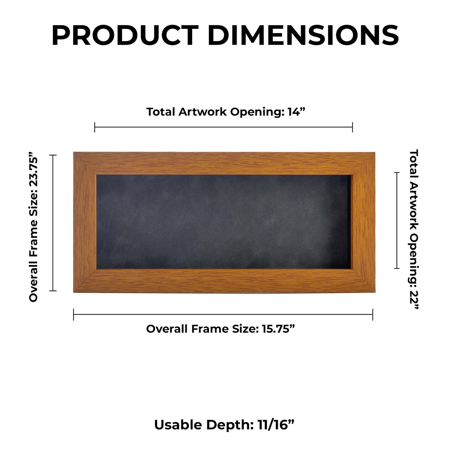 Warm Honey Brown Wood Shadow Box Frame with Acrylic Front - Dark Grey Suede Backing, 30 Sizes
