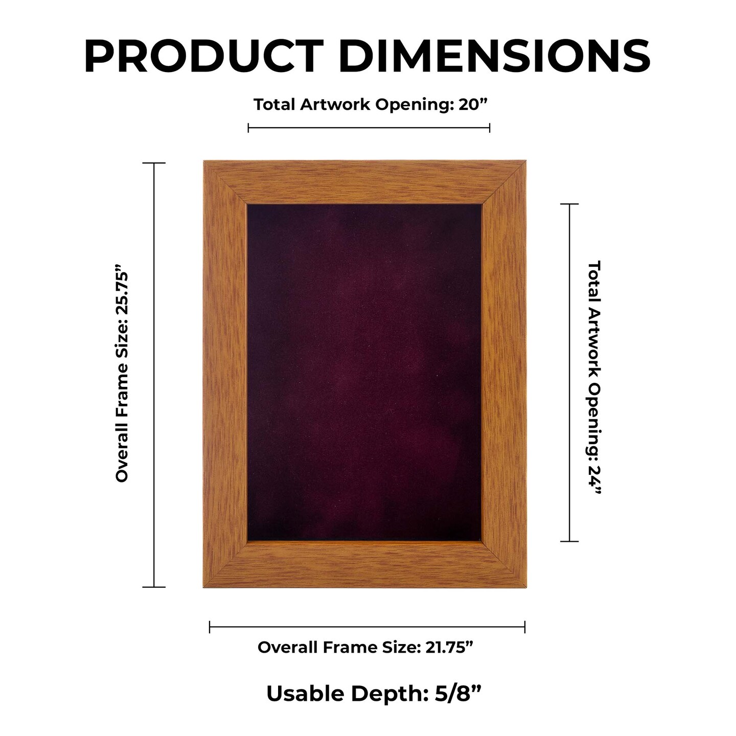 Warm Honey Brown Wood Shadow Box Frame with Acrylic Front - Dark Red Suede Backing, 30 Sizes