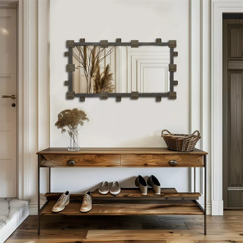 Rustic Industrial Rectangle Accent Mirror Decorative Wall Art Mirror Metal Frame