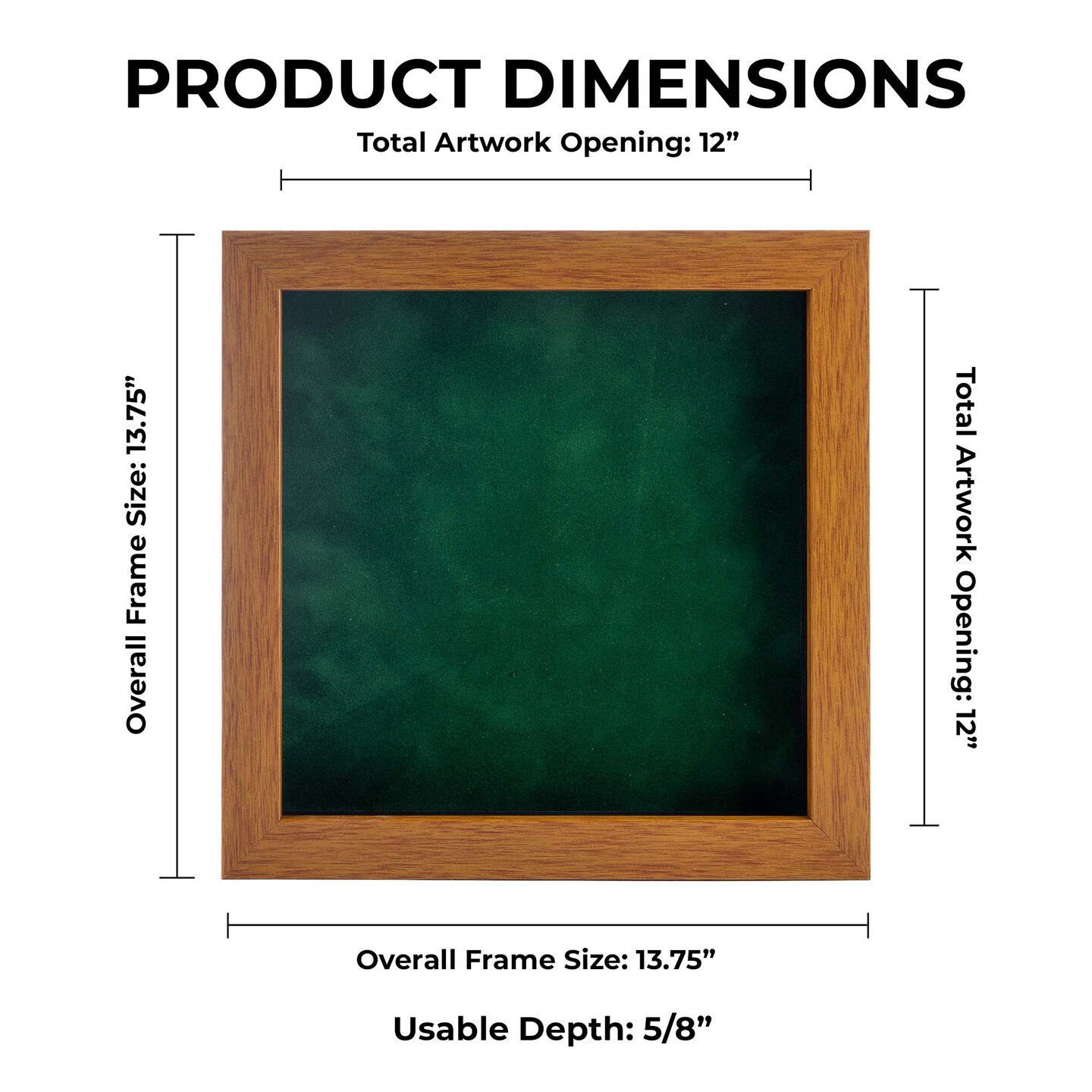 Warm Honey Brown Wood Shadow Box Frame with Acrylic Front - Forest Green Suede Backing, 30 Sizes