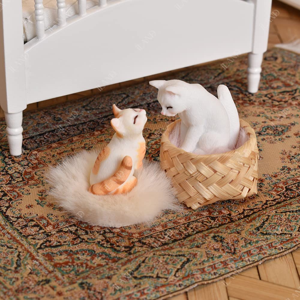 Cat Figurines, Dollhouse Cats w/ 1/12 scale Accessories, Realistic Hand Painted Mini Cat Decor, Cat Cake Toppers