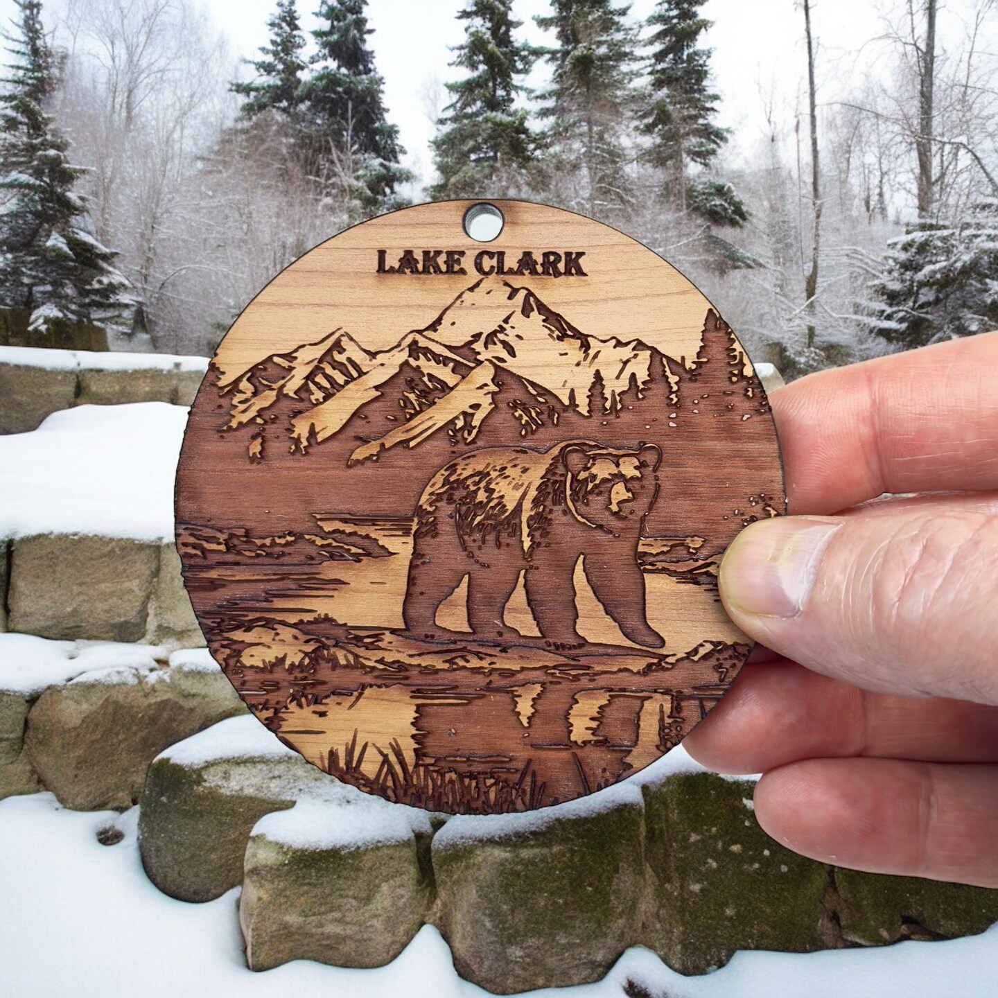 Cedar Ornament - Lake Creek - Raw Cedar 3x3in Cedar Ornament - Lake Creek - Raw Cedar 3x3in