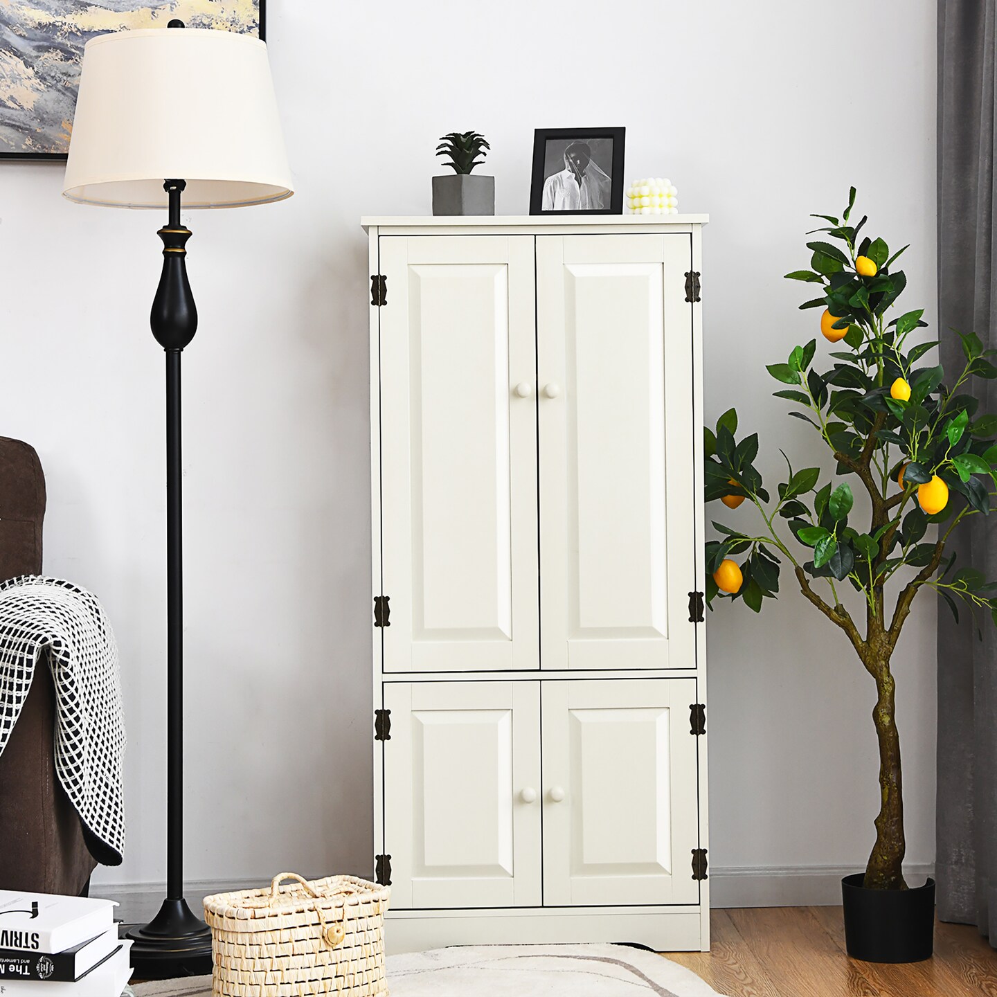 Costway Accent Floor Storage Cabinet W/ Adjustable Shelves Antique 2-Door