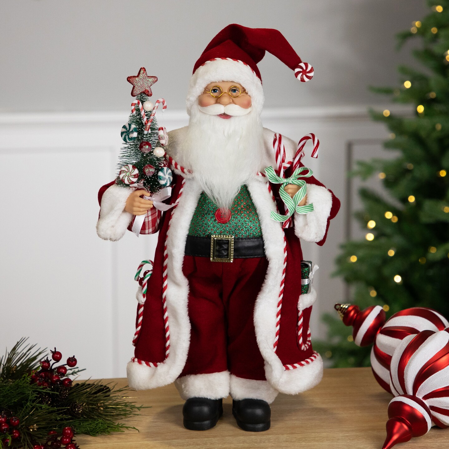 Northlight Candy Cane Santa Claus Christmas Figure - 18&#x22; - Red and White