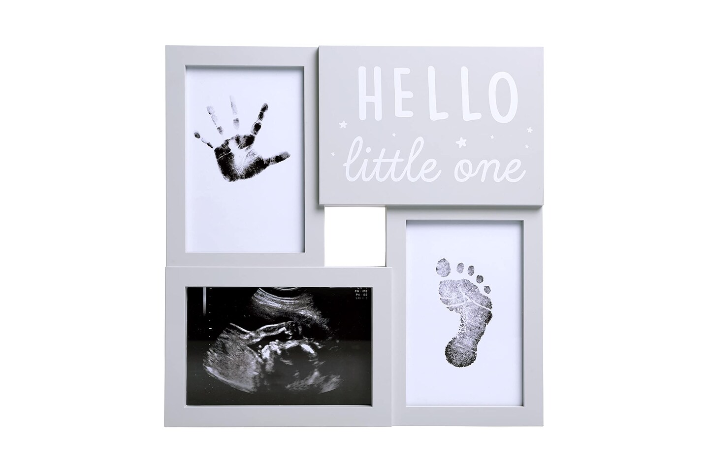 Babyprints and Sonogram Hello Little One Collage Frame, Baby Handprint, Footprint and Ultrasound Baby Keepsake Frame, Pregnancy Announcement, Gender-Neutral, White