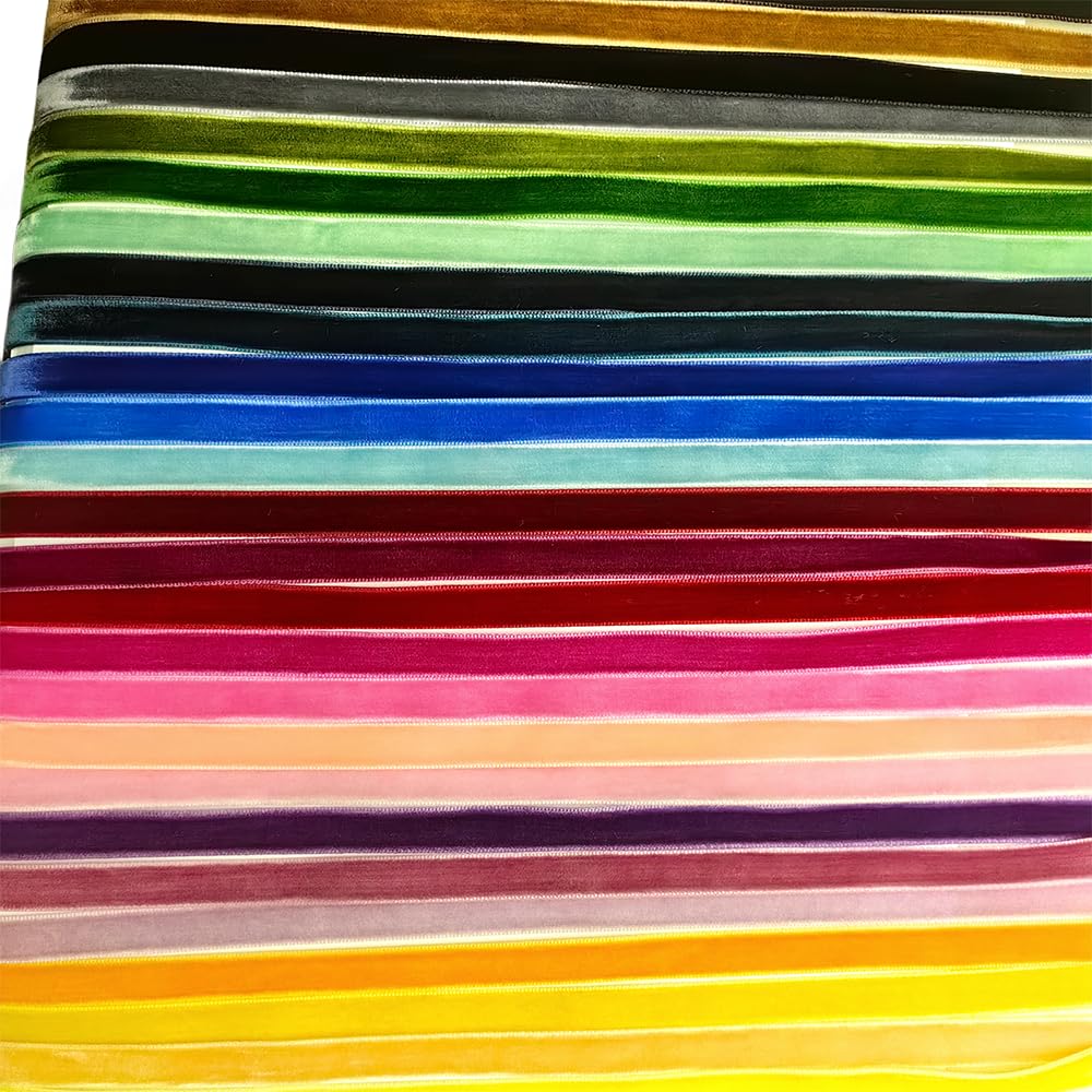 30 Yards 3/8&#x22; Velvet Ribbon Total 30 Colors Assorted Lots Bulk (Multicolored, 3/8&#x22;(10mm))