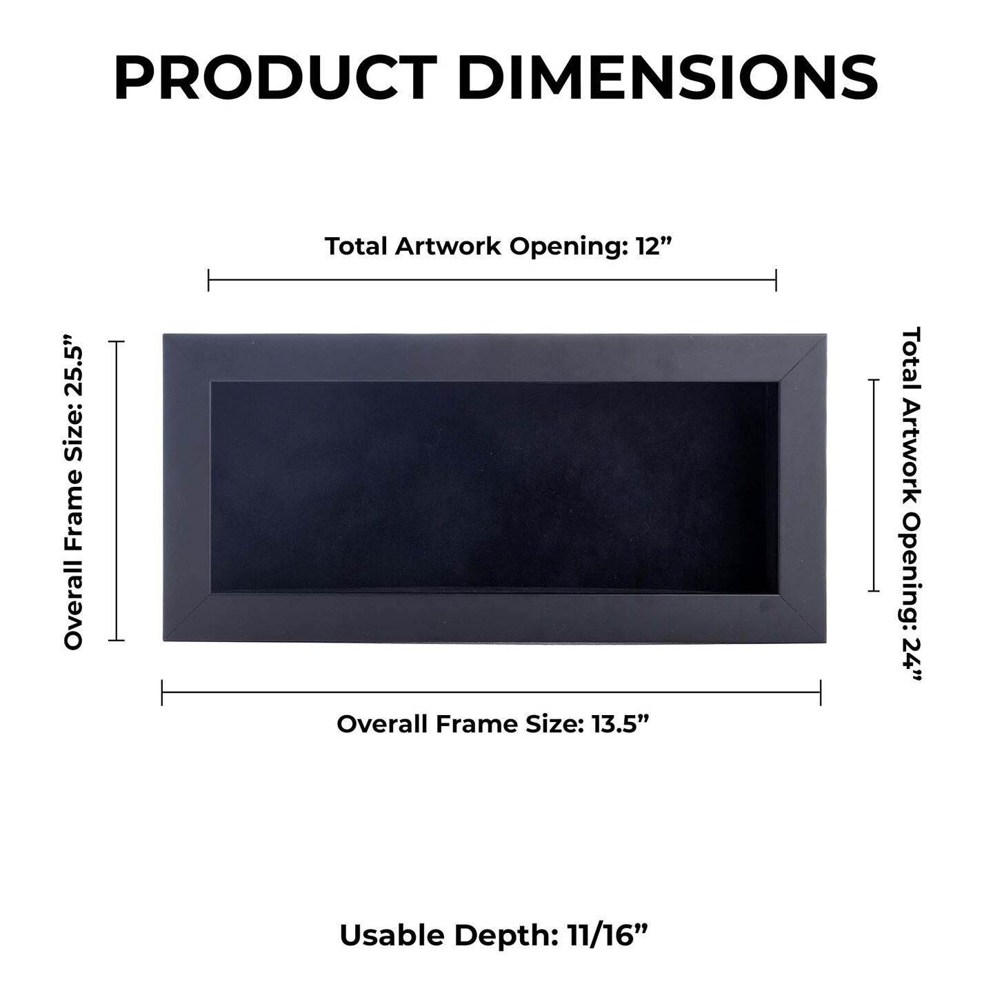 Classic Black Wood Shadown Box Frame with Acrylic Front - Black Suede Backing, 30 Sizes