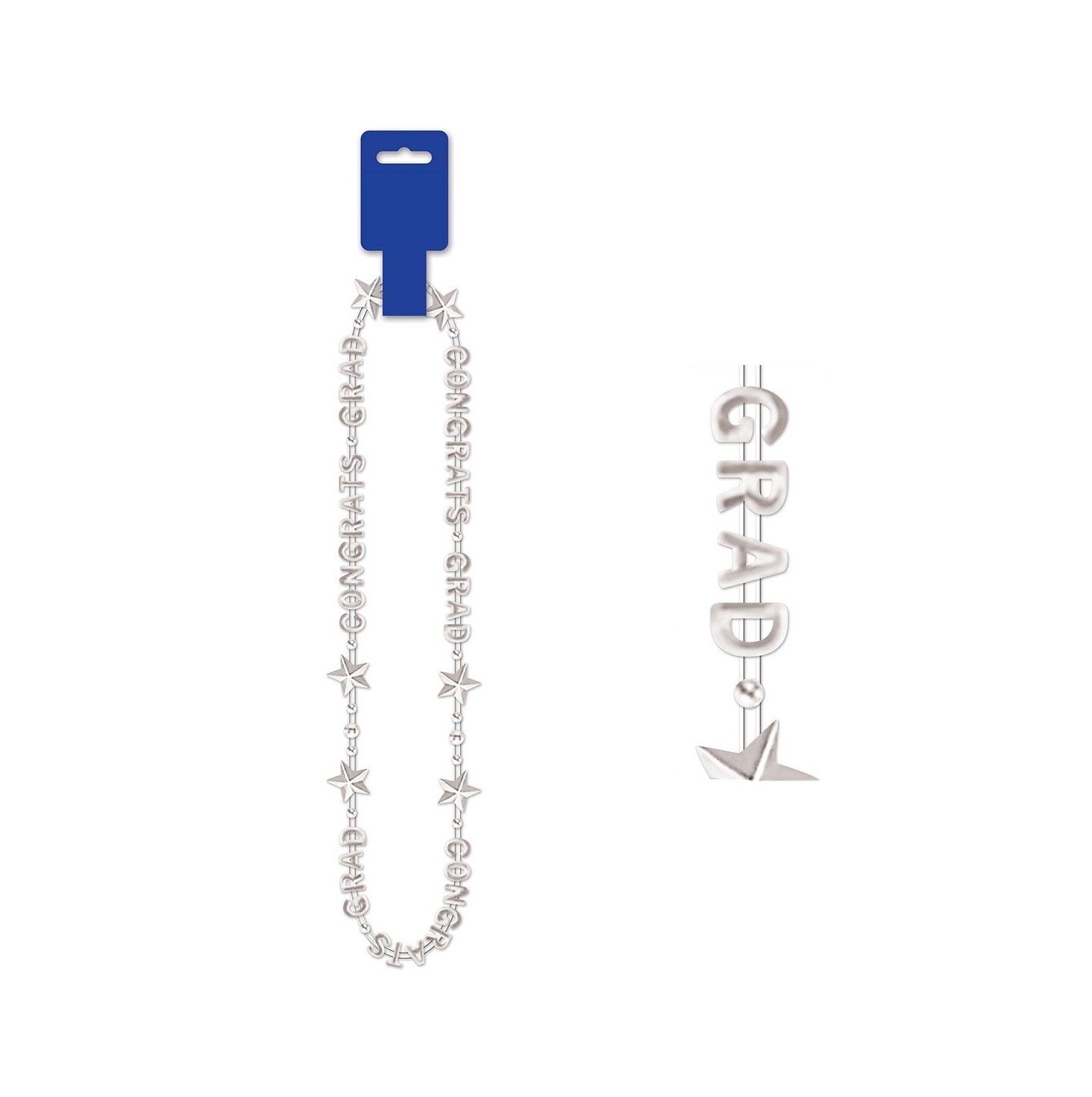 Party Central Club Pack of 12 White &#x27;Congrats Grad&#x27; Party Bead Necklaces 36&#x22;
