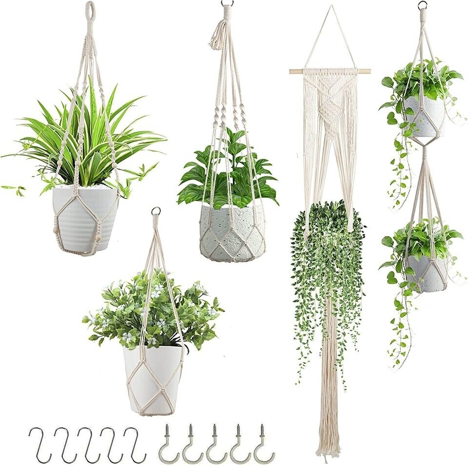 5Pack Macrame Plant Hanger Flower Pot Hanging Baskets Plant Holder Home Decor