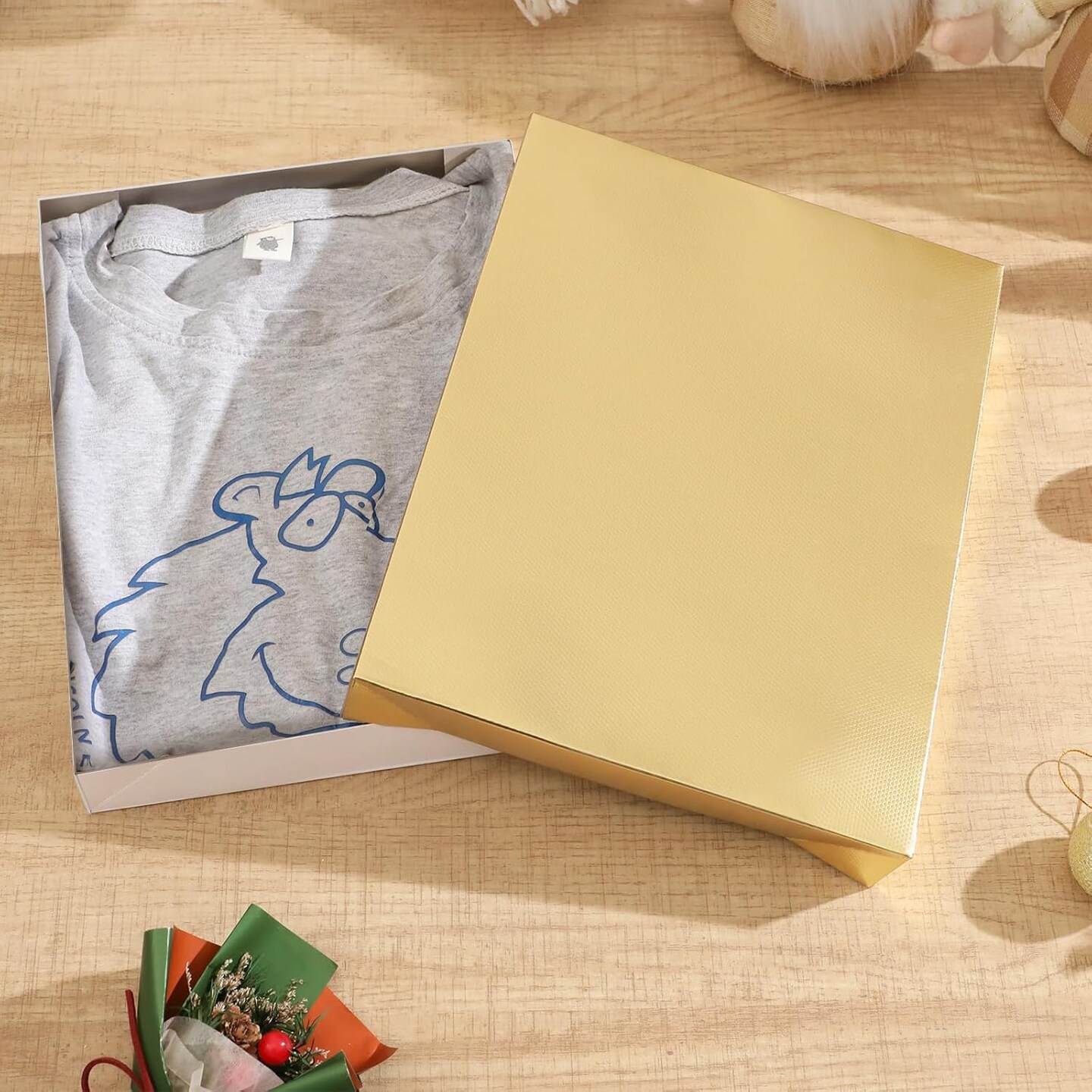 6 Christmas Gift Boxes with Lids 11x8.5x1.5 Inches Gold Shirt Boxes Gift Boxes for Clothes Gift Wrap Boxes (Grain Texture Gold)