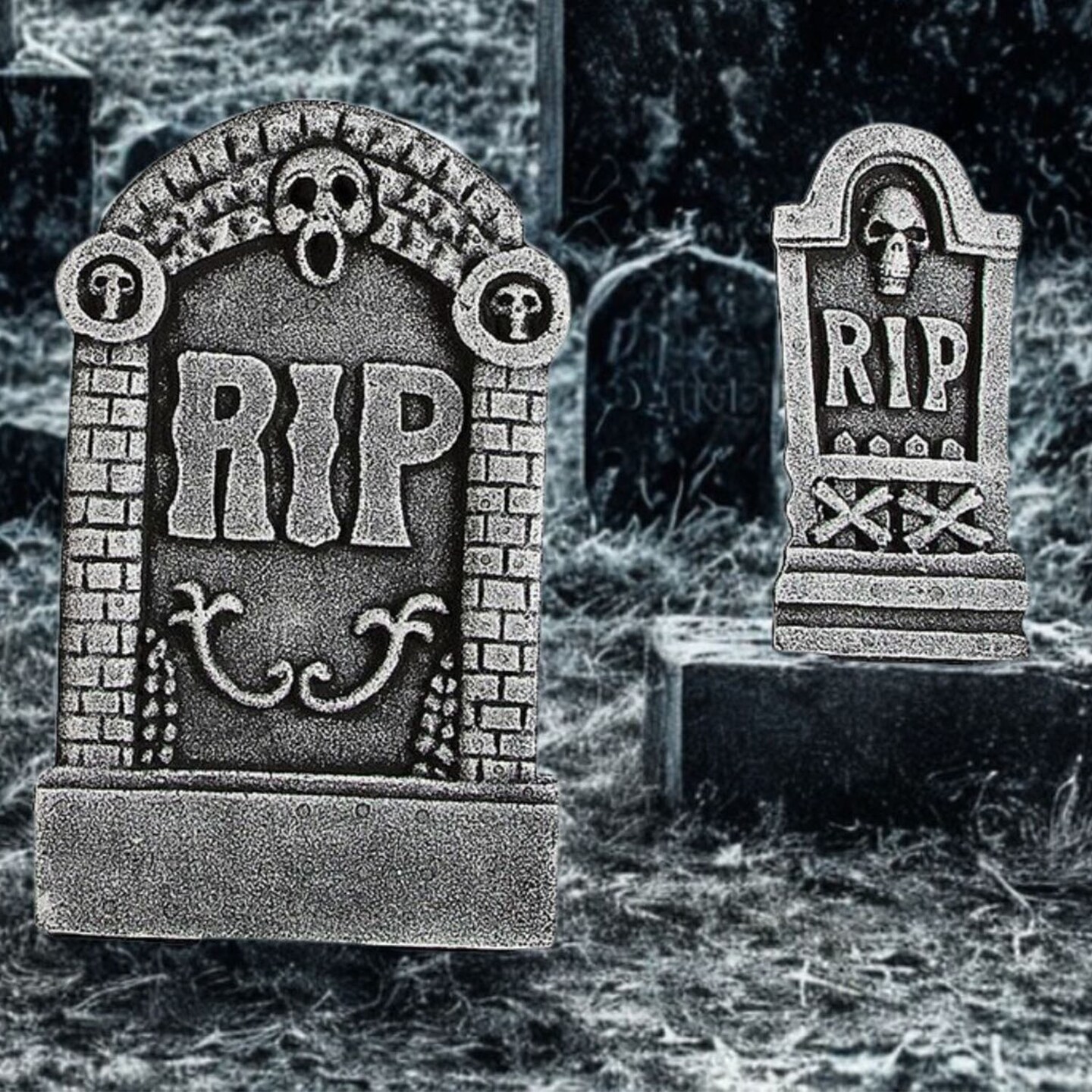 Grim Reaper Foam Tombstone Set Scary Halloween Outdoor Haunted Graveyard Yard Decoration