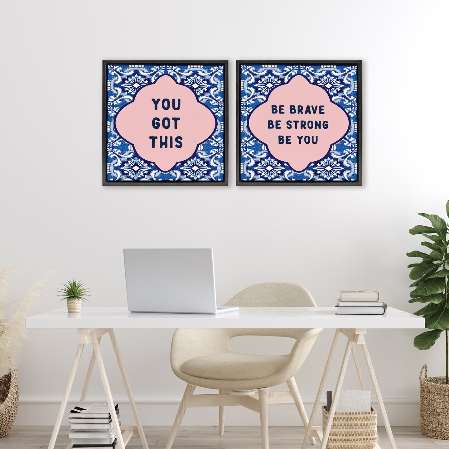 Stupell Industries Encouraging Words on Boho 2 Piece Black Framed Floater Canvas Set, design by Lettered and Lined