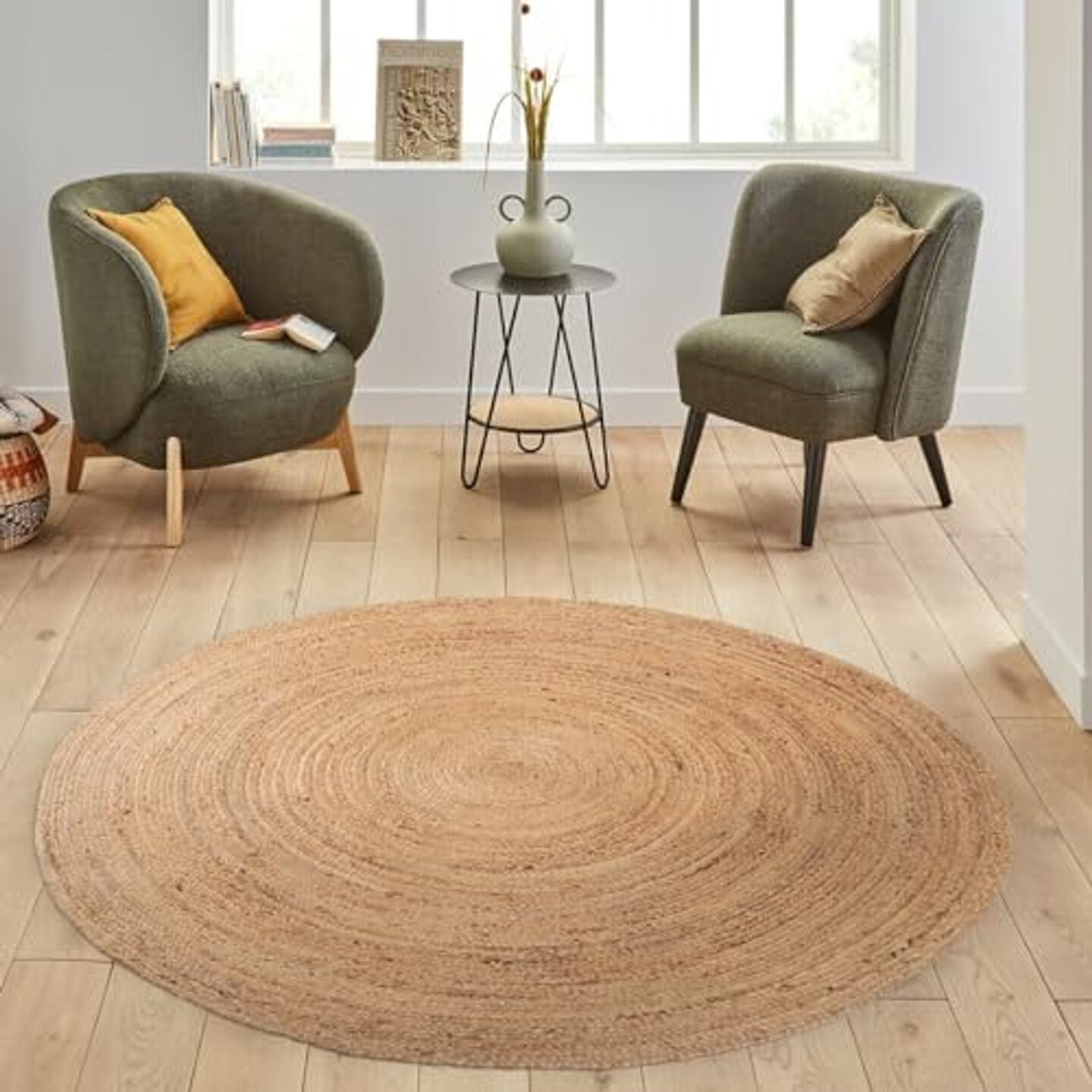 Edge Collections - 6' - Natural - Handwoven Natural Jute Round Rug for Rustic Home Decor - 1 Piece