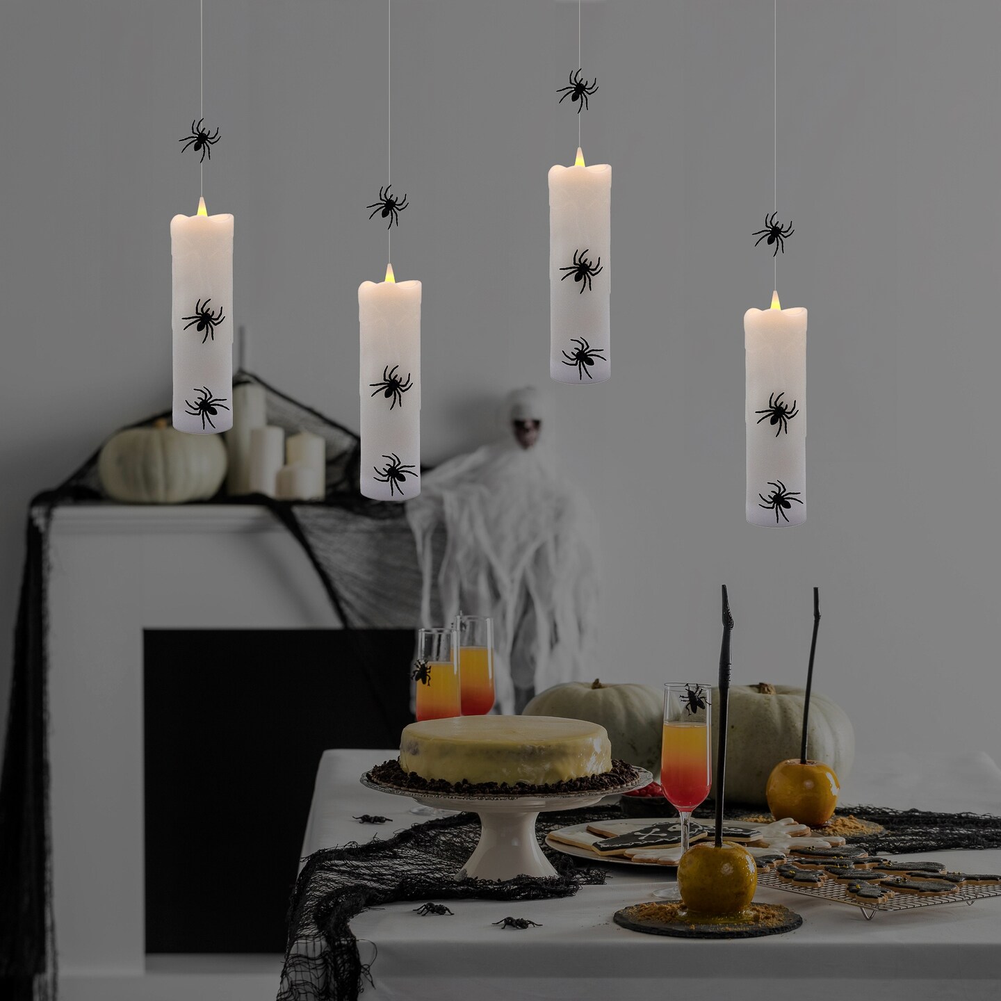 Mod Lighting and Decor LED Lighted Spider Motif Halloween Pillar Candles - 6&#x22; - Set of 4