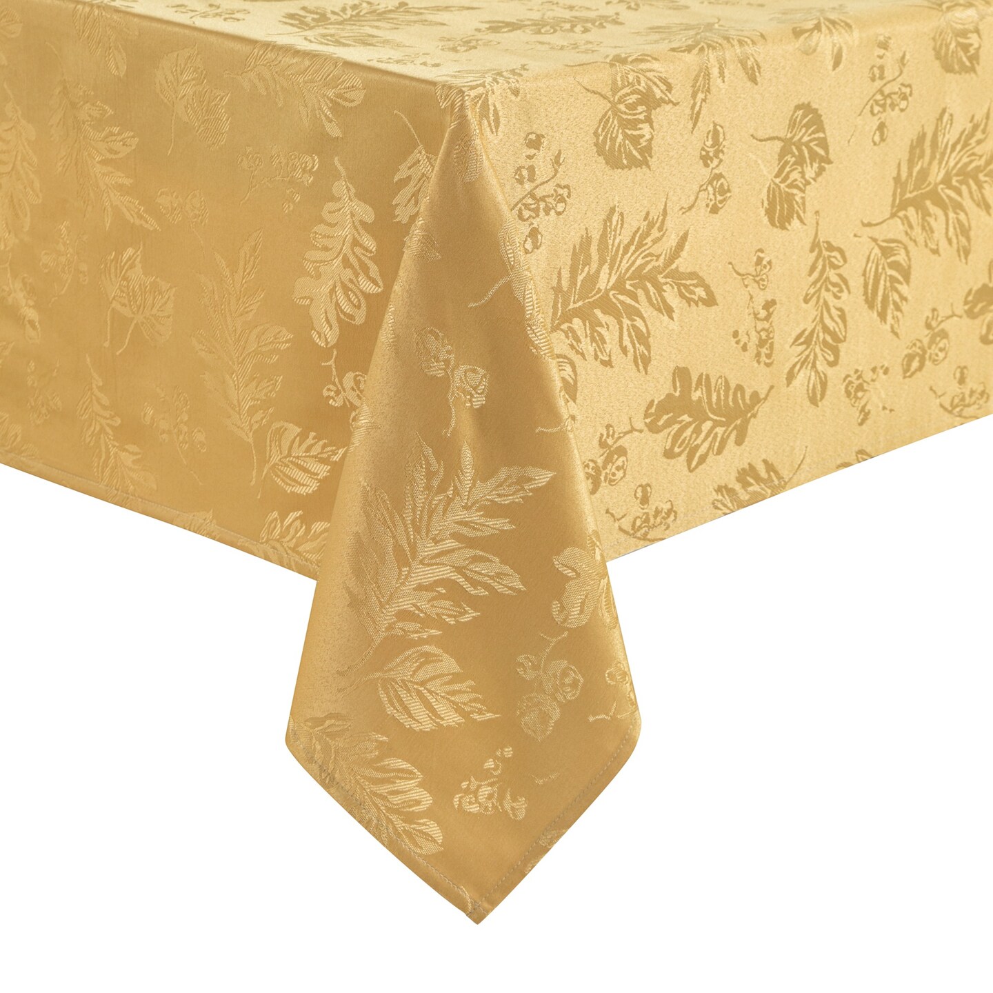 Threadmade Home Elegant Woven Leaves Jacquard Damask Tablecloth, Gold - 60"W x 102"L