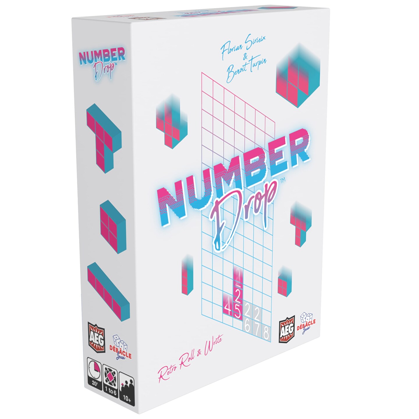 Number Drop - Retro Roll & Write, Video Game Theme, Alderace Entertainment Group (AEG), Ages 10+, 1-6 players, 20 Min