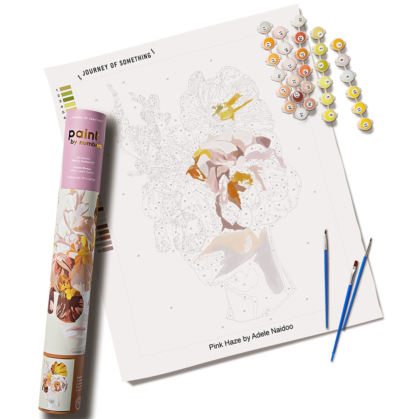 Journey of Something: Paint By Numbers - Pink Haze - DIY Adult Painting Craft Kit, 20 x 14" Canvas Scene, Acrylics-Brush-Guide, Artist Designed