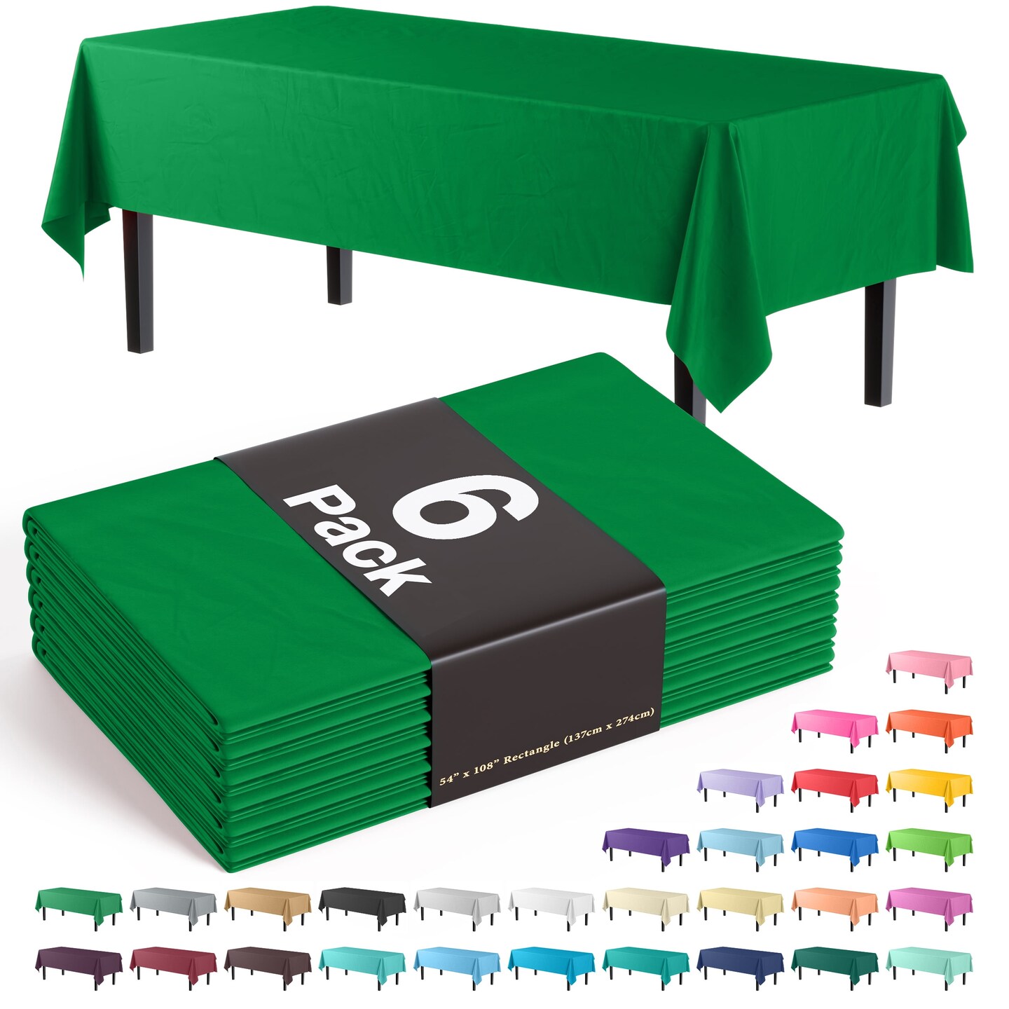 Exquisite 6-Pack Premium Plastic Tablecloth 54in. x 108in. Rectangle Plastic Table Cover