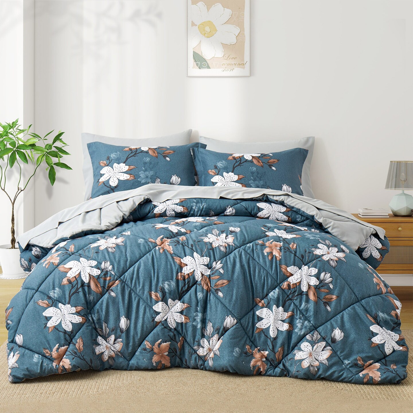 Bed In A Bag 7-Piece Printed Comforter Set-All Season Bedding Sets With Comforter Pillow Shams Flat Sheet Fitted Sheet