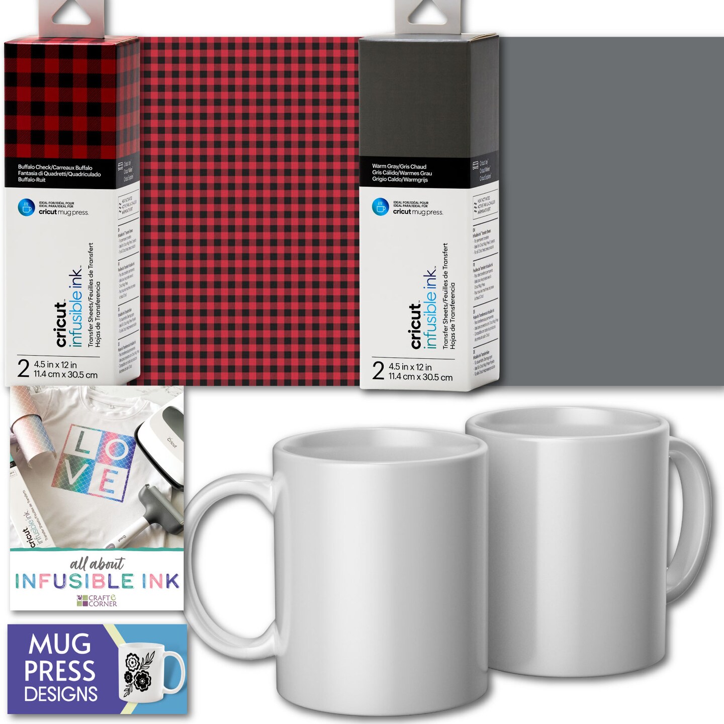 Cricut Ceramic Mugs for Mug Press, 12oz, Infusible Ink Sheets &#x26; Designs Bundle