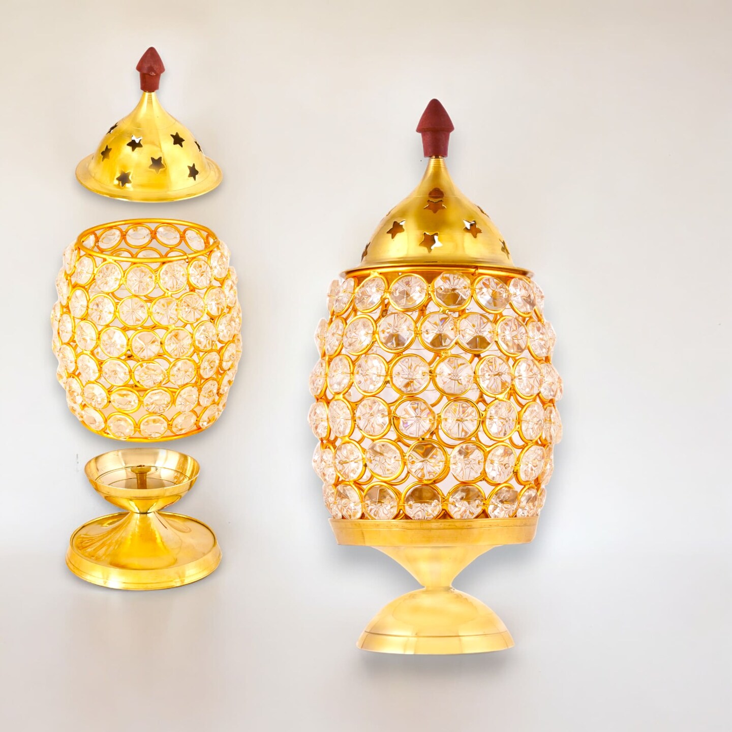 Crystal Jyoti Diya Lamp Akhand Oil Lamp Decorative Diwali Diyas for Puja Kuthu Vilakku Home Temple Decor Deepam Deepawali Decoration Lantern Tea Light Holder Housewarming Return Gift