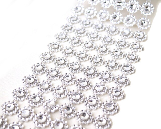 1.5&#x22; x 10 Yards Silver Diamond Mesh Ribbon 5 Rolls of Rhinestone Bling Ribbon