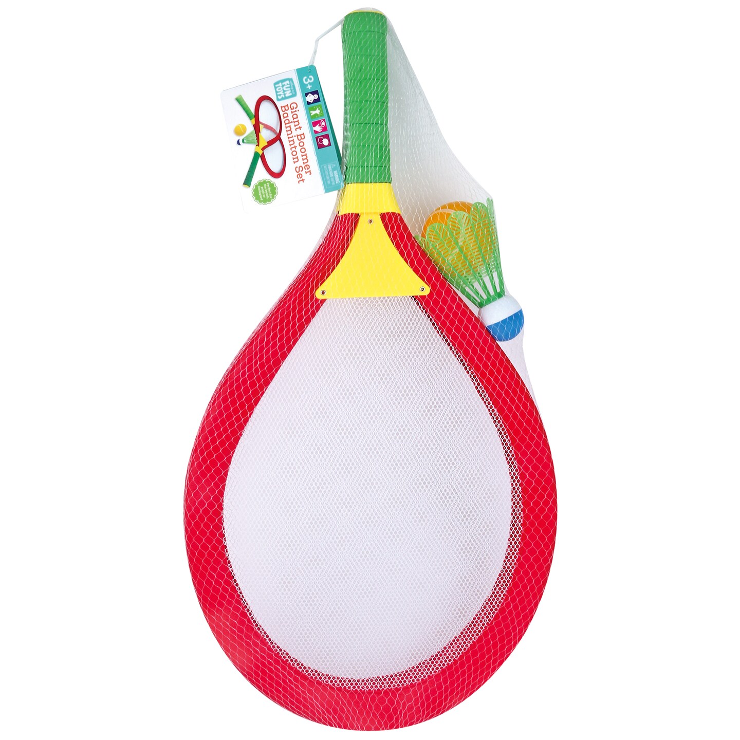 Nothing But Fun Toys: Giant Boomer Badminton Game Set - Surprise Assorted Color -Red OR Blue- 2 Large Racket, Ball & Birdie, Outdoor Play, Family-Kids