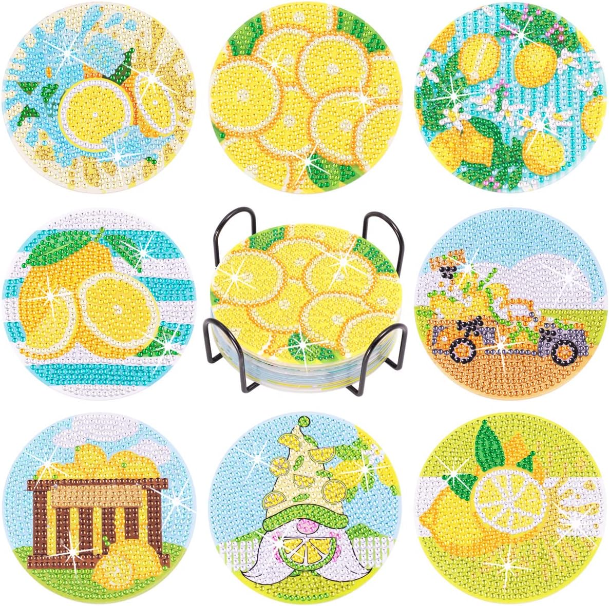 8Pcs Diamond Painting Coasters Kit with Holder Cork Base
