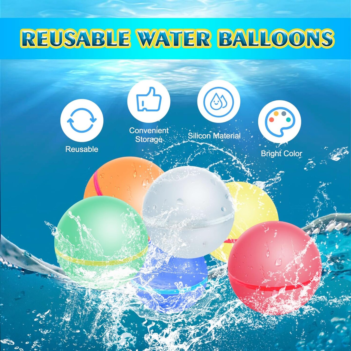 6 Pack Reusable Water Balloon Toys for Summer