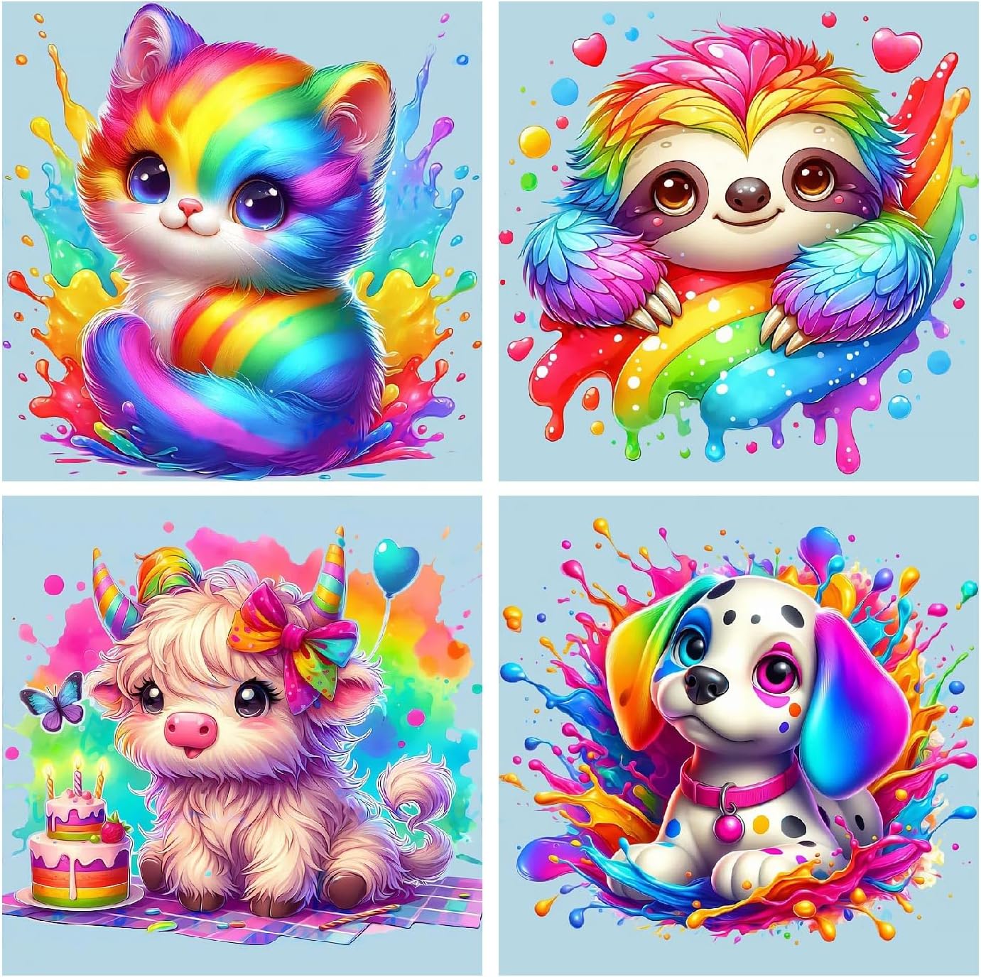 4 Pack Paint by Numbers 8x8 inch - Cute Animals
