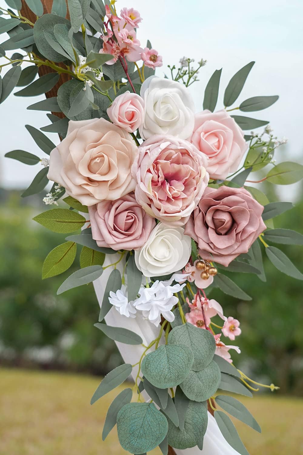 Spring Wedding Arch Flowers (Pack of 2), Artificial Dusty Rose Flowers for Wedding Welcome Signs Decorations and Arch Flower for Wedding Ceremony Reception