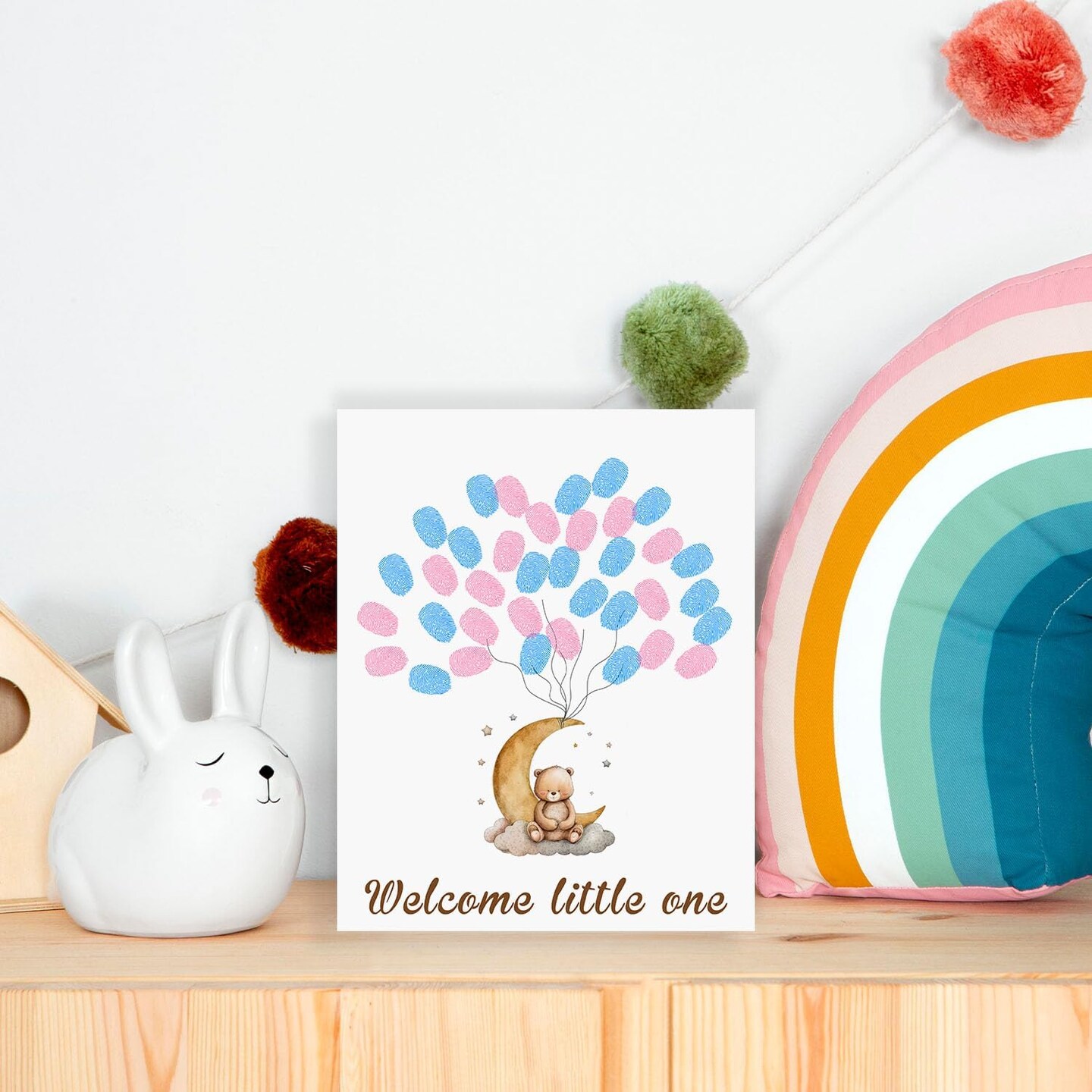 Gender Reveal Party Fingerprint Tree Sign, Bear Moon Theme Canvas Baby Shower, a Baby Shower Guest Book,Woodland Baby Shower Guest Book