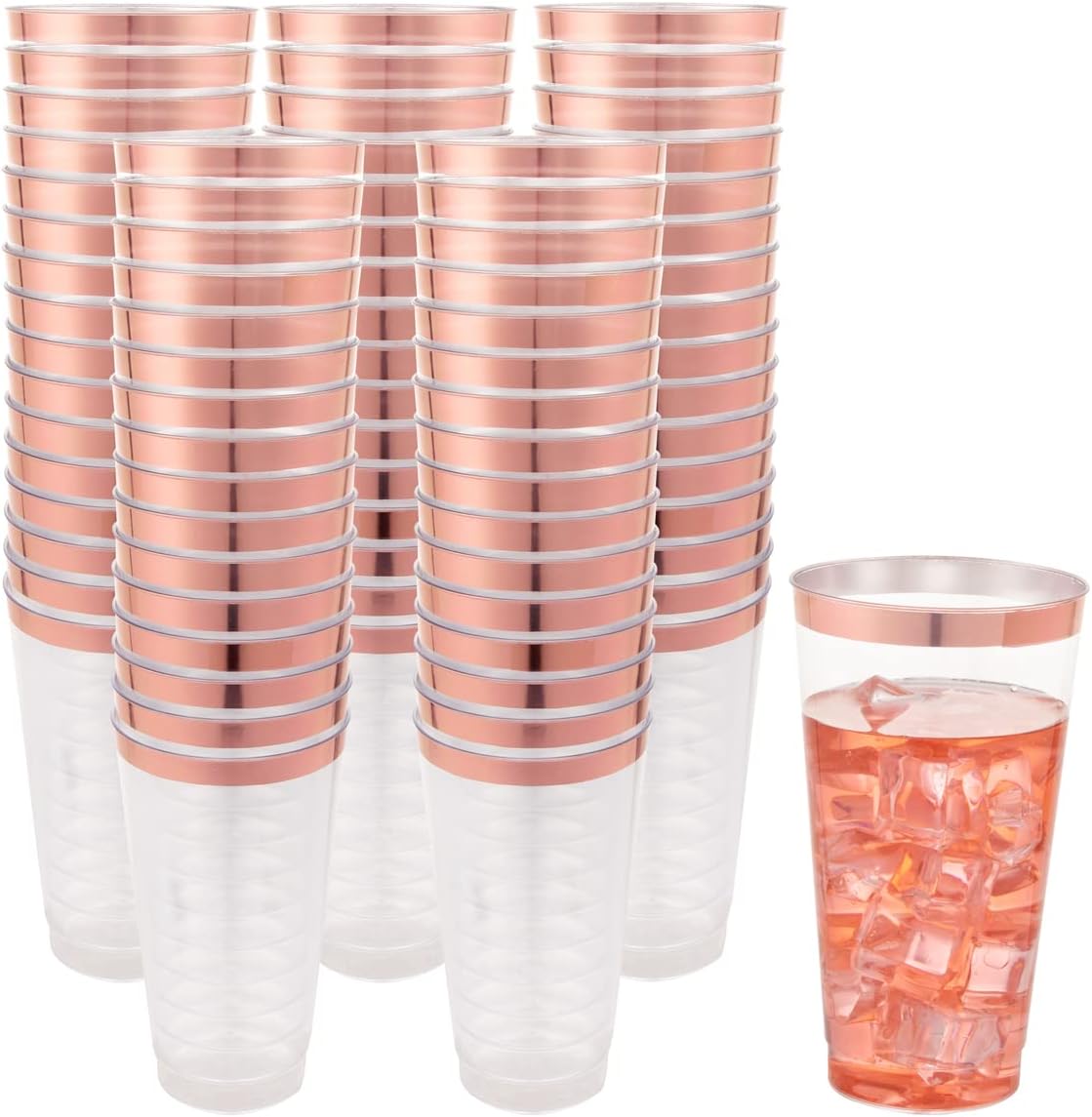 Rose Gold Plastic Cups 16 oz - Clear Plastic Tumblers Rose Gold Rimmed Cups Fancy Disposable Wedding Cup Elegant Party Drinking Cup