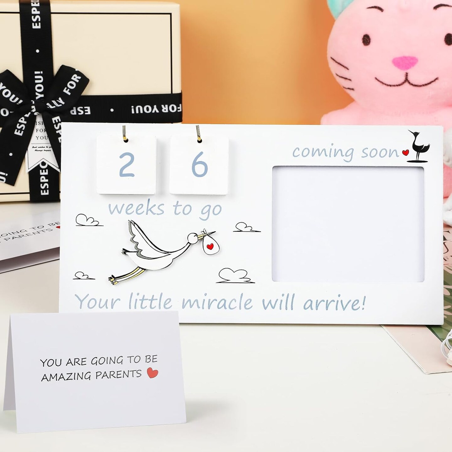 Baby Sonogram Picture Frame with Countdown Weeks 4&#x22;x3&#x22; Ultrasound Photo Frames - Pregnancy Announcement Gifts for Expecting Parents, Baby Shower Gifts