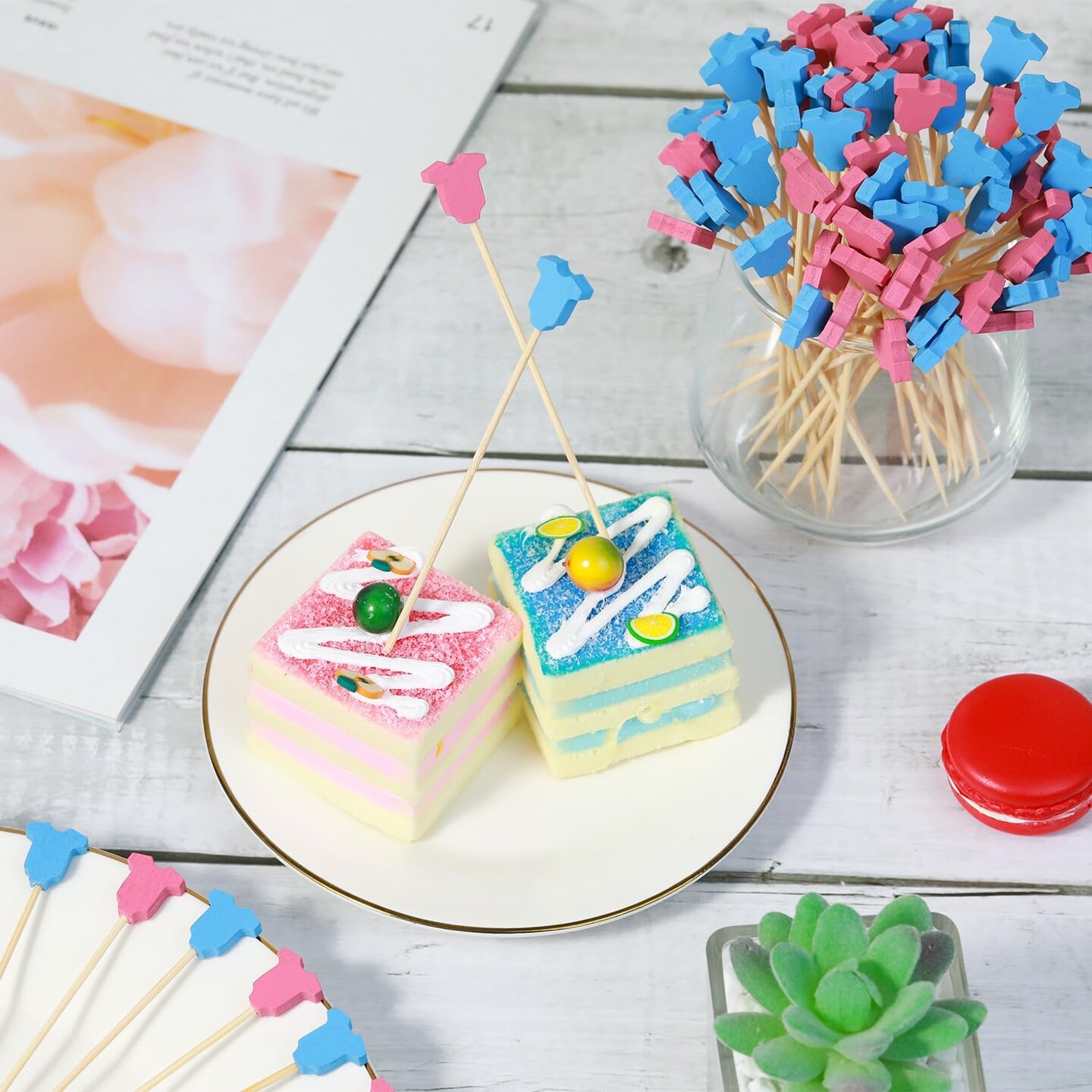 Baby Gender Reveal Cocktail Picks Boy or Girl Theme Decor Long Toothpicks Fruit Sticks Skewers for Appetizer Charcuterie Food Sandwich, Baby Shower Decorations Themed Party Supplies