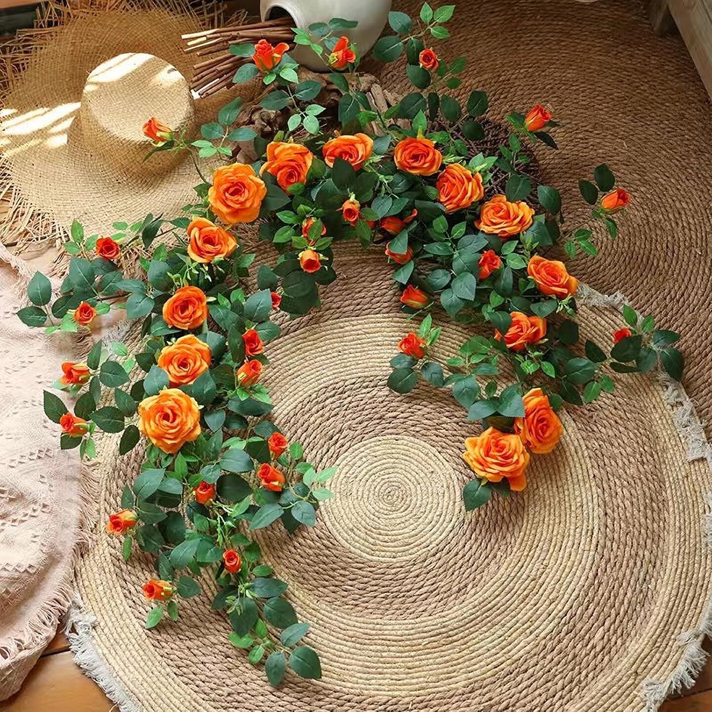 Bendable Rose Flower Garlands, Artificial Silk Wild Roses Vine Hanging Flowers for Wall Fireplace Fence Table centerpieces Trellis Wedding Home Spring Summer Fall Decor