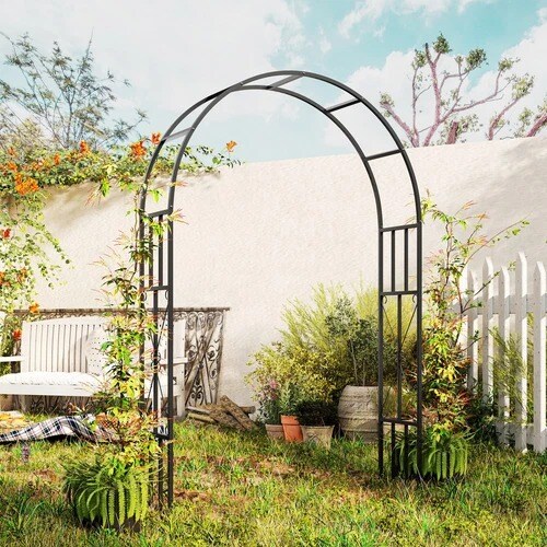 Steel Garden Arch Wide Metal Trellis Black