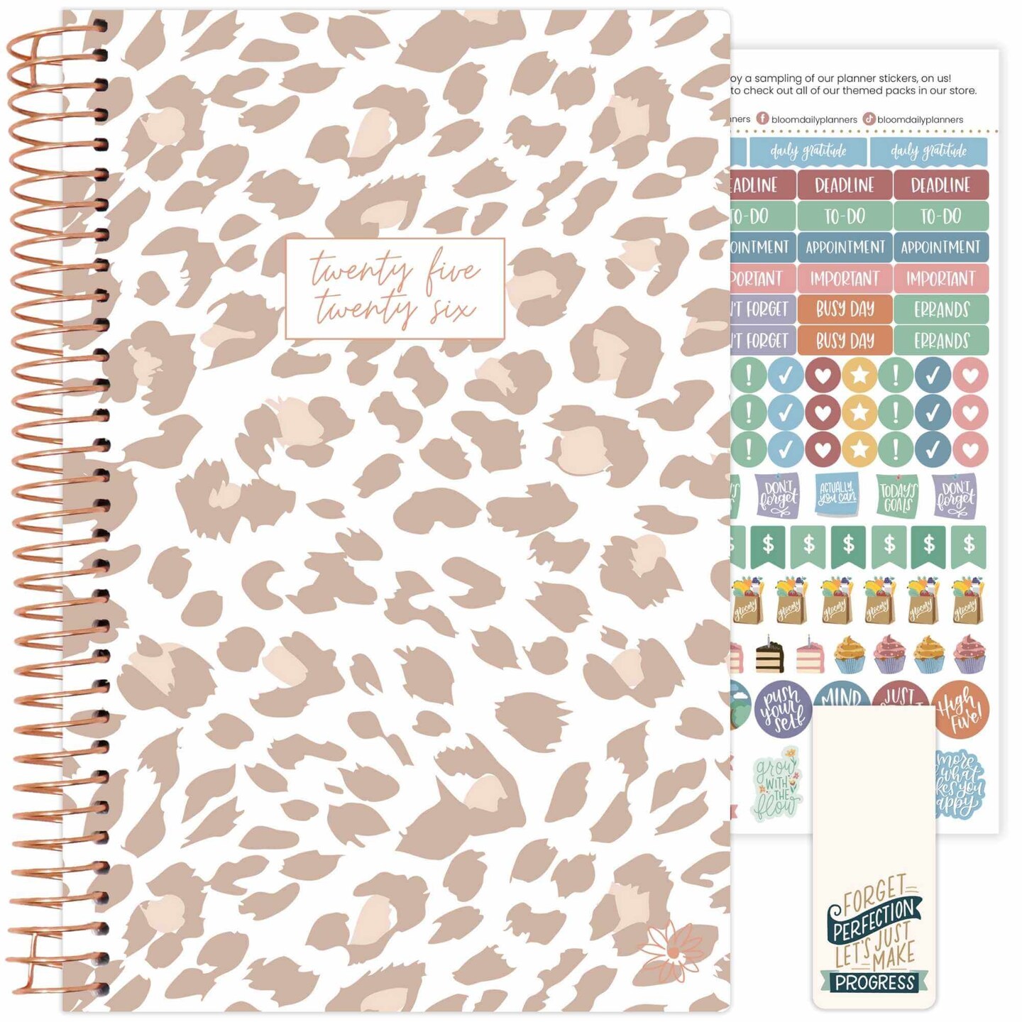 bloom daily planners 2025-26 Academic Planner, Soft Cover, 5.5&#x22; x 8.25&#x22;, Tan Leopard