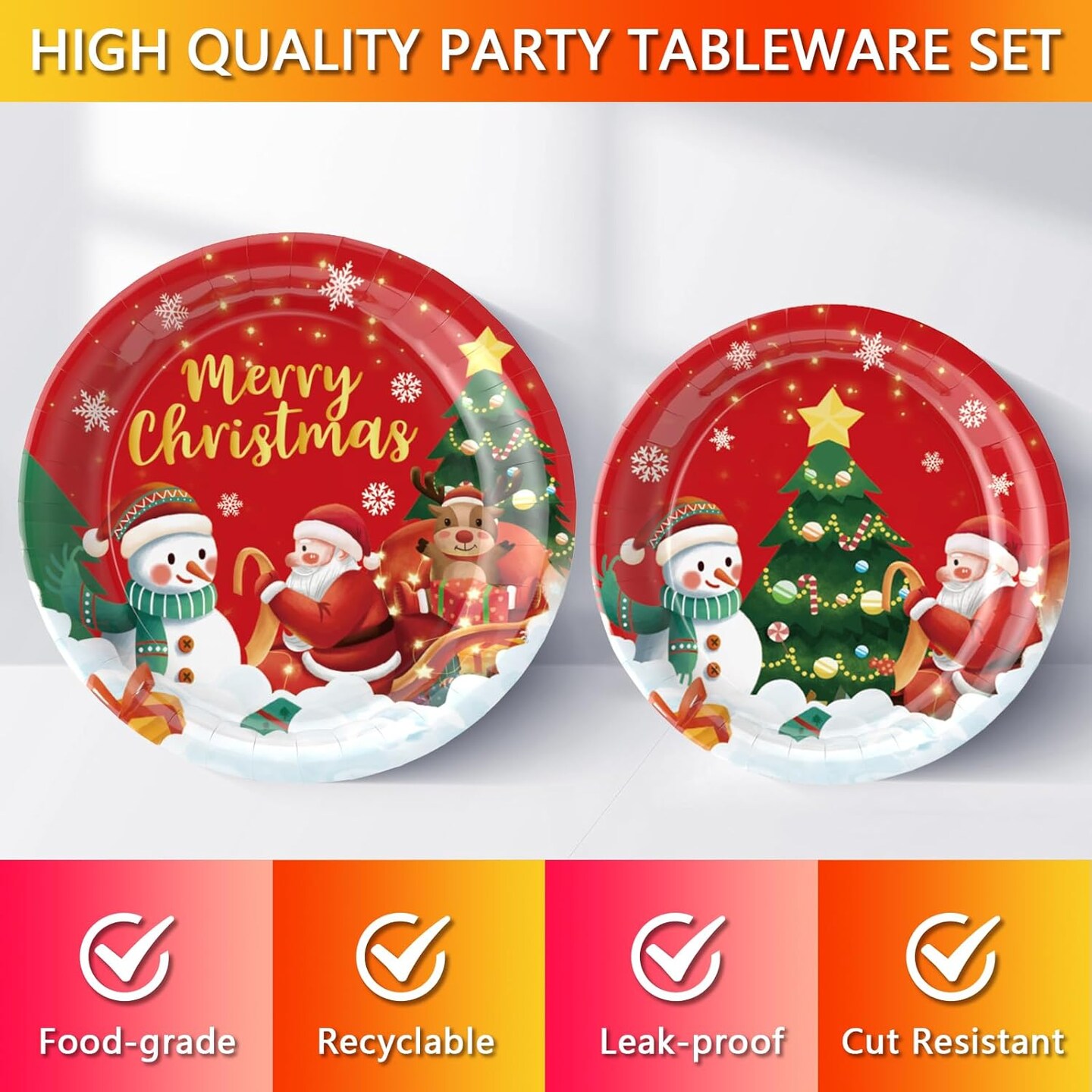 177PCS Christmas Paper Plates Napkins Party Supplies, Christmas Tree Santa Claus Theme Party Supplies Disposable Paper Tableware for Decorations for Merry Christmas Serves 25