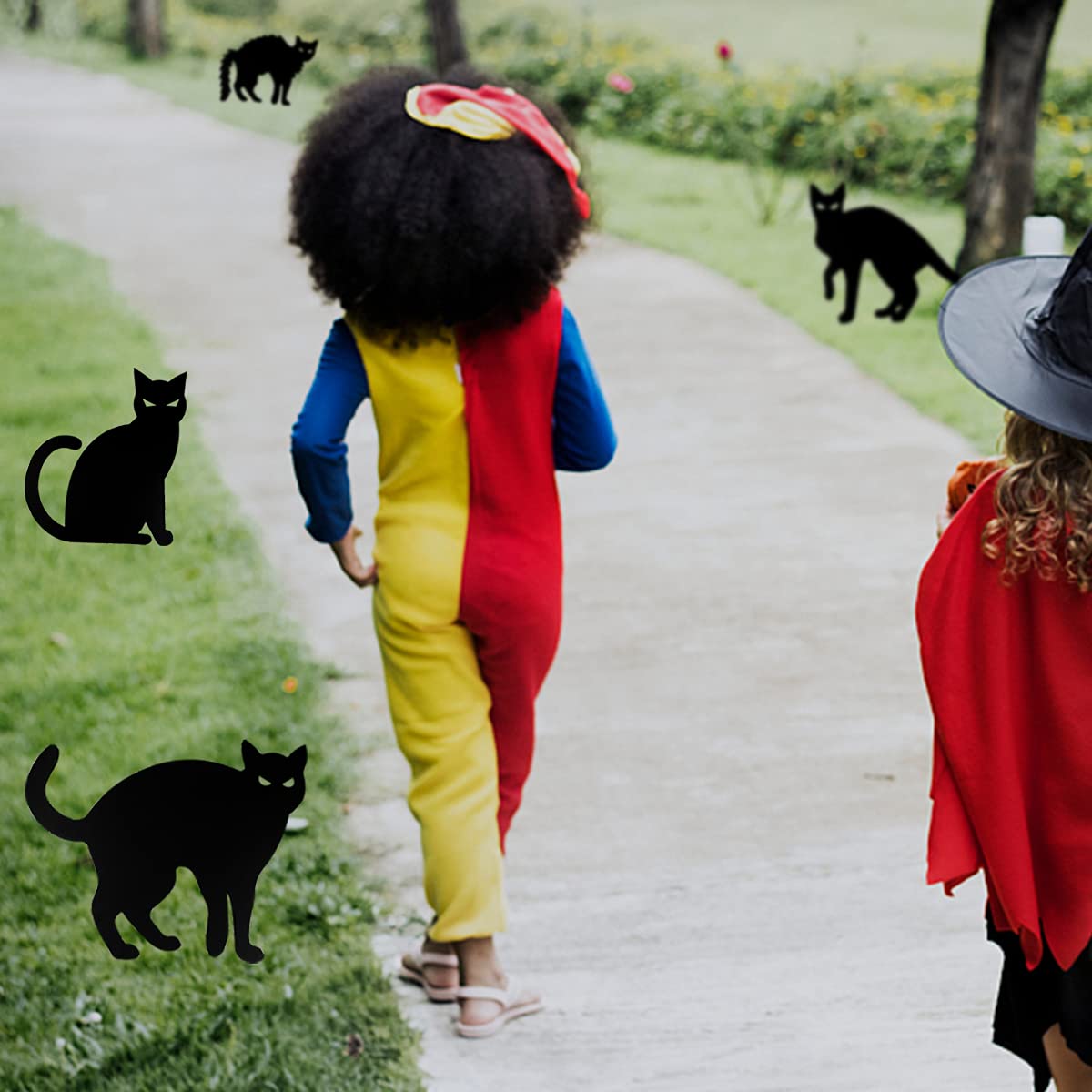 6 Pack Halloween Black Cat Yard Signs with Stakes Scary Silhouette Halloween Decorations for Outdoor Yard Lawn Garden Halloween Decor &#x26; Organizer Storage Tote Bag