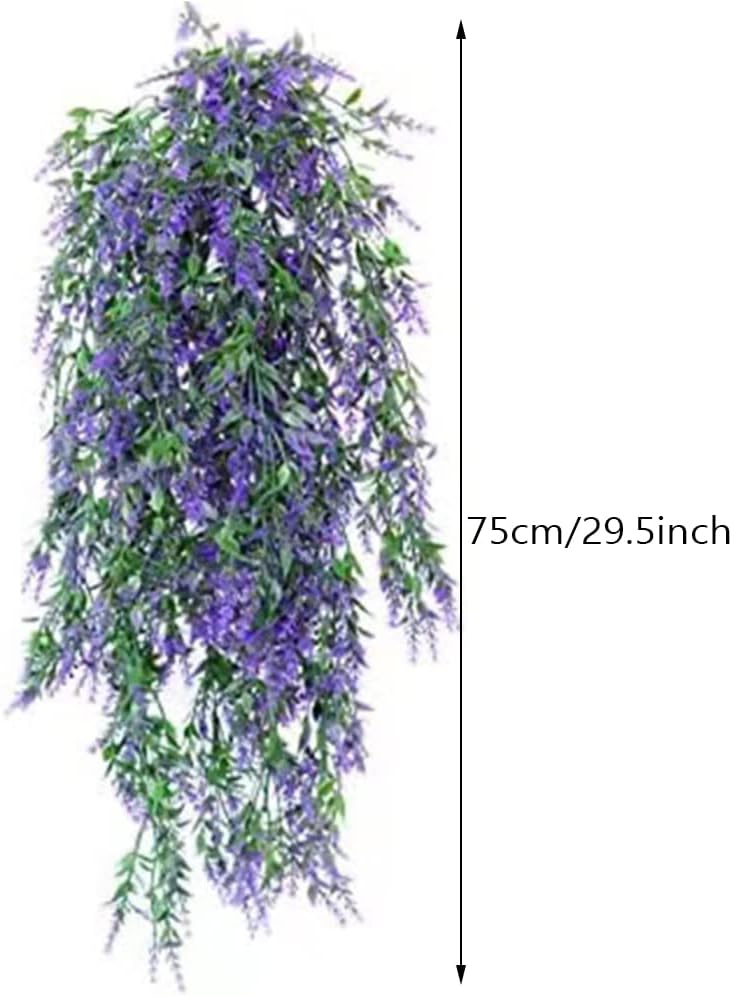 2 pack Fake Hanging Lavender Flowers Artificial Hanging Plants Wall Purple Faux Ferns Room Home Garden Decor Indoor Outdoor Decorations