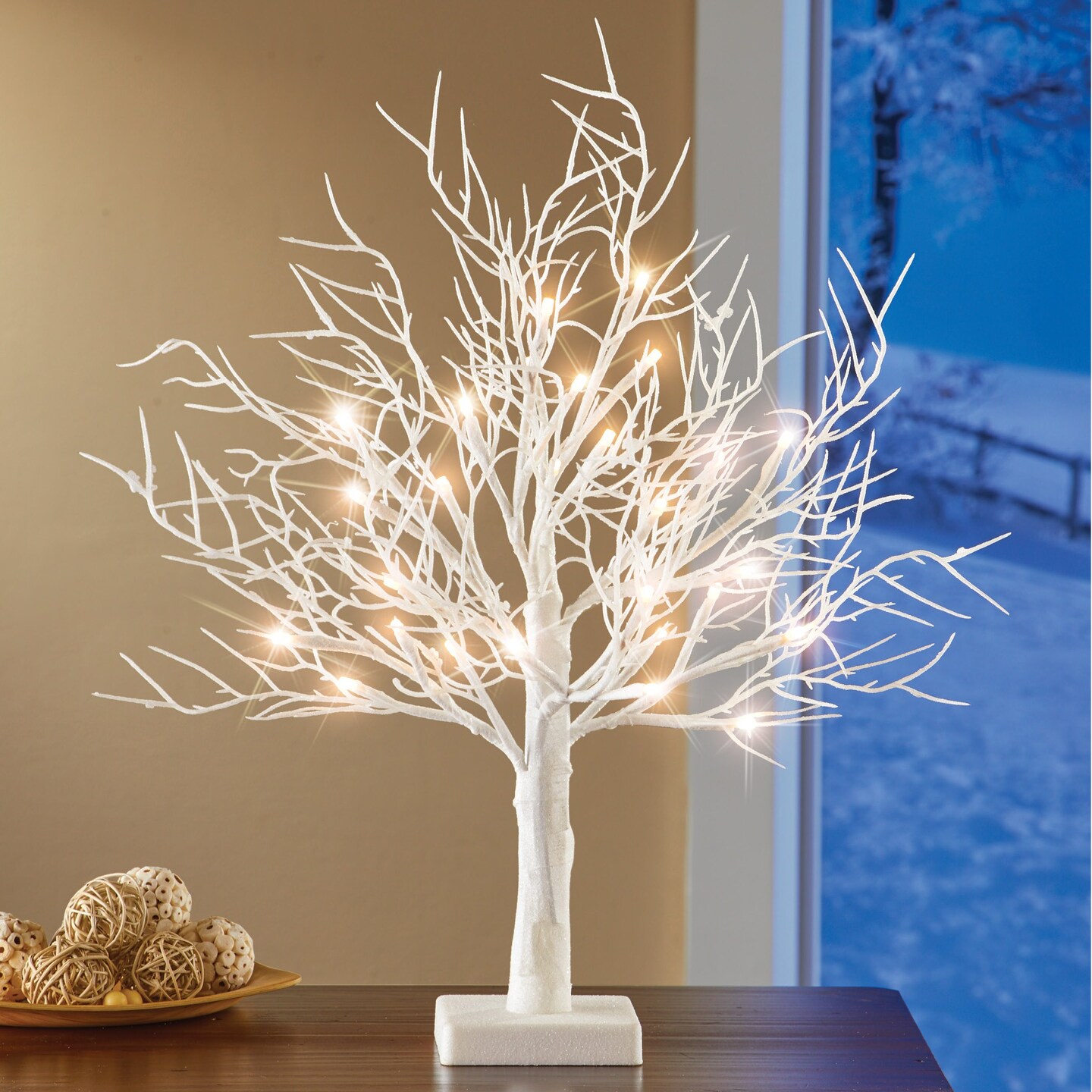 Collections Etc Lighted LED Frosted White Tabletop Tree