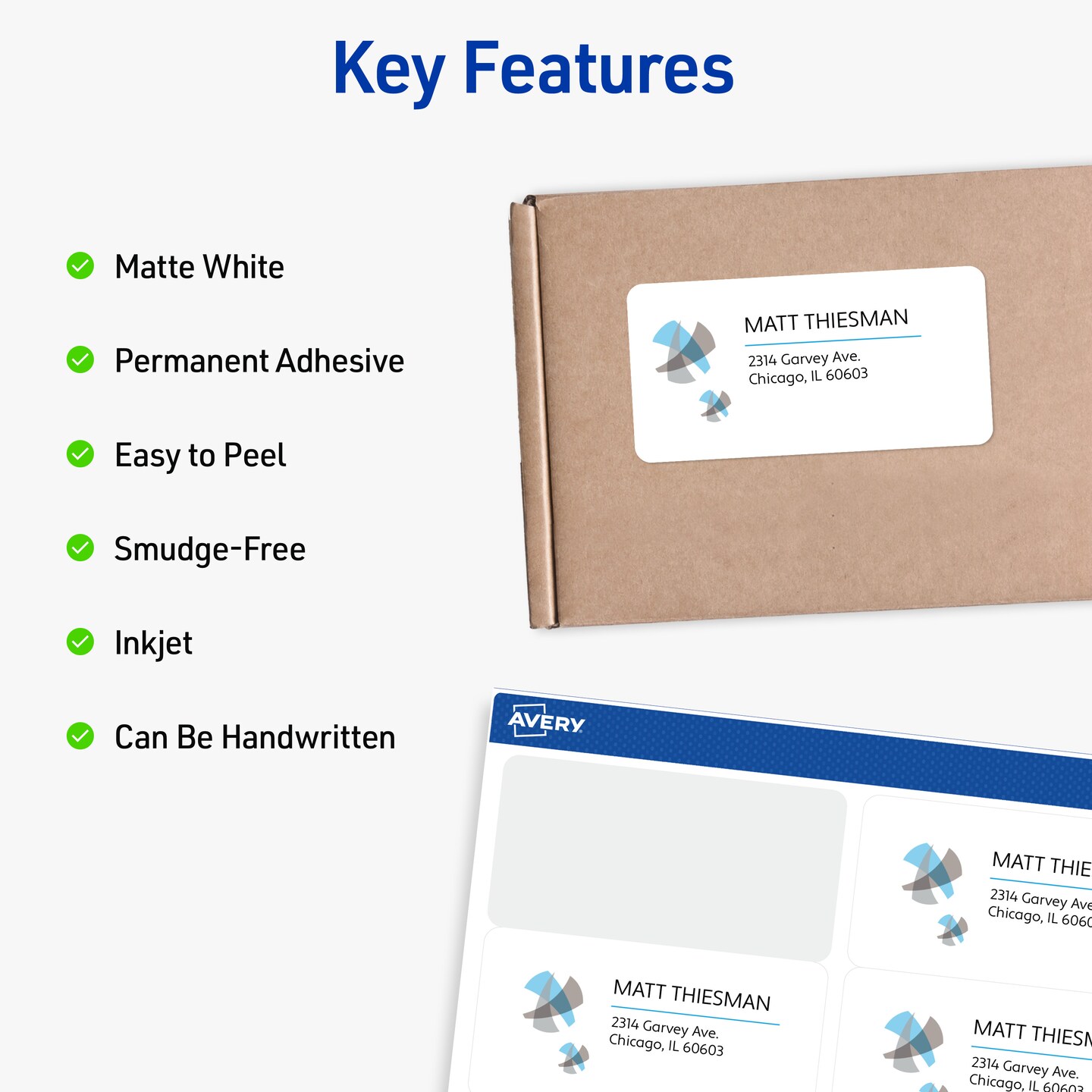 Avery Full-Sheet Printable Shipping Labels, 8.5" x 11" Customizable Stickers, White, 100 Blank Mailing Labels, Great for Mailing, Shipping, Organizing, and More (8465)